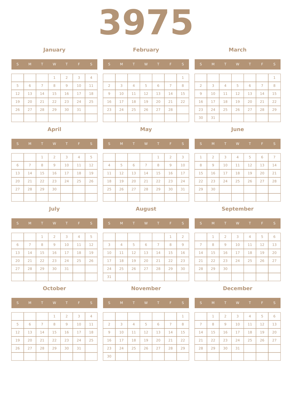 Printable 3975 Year Calendars isabelline