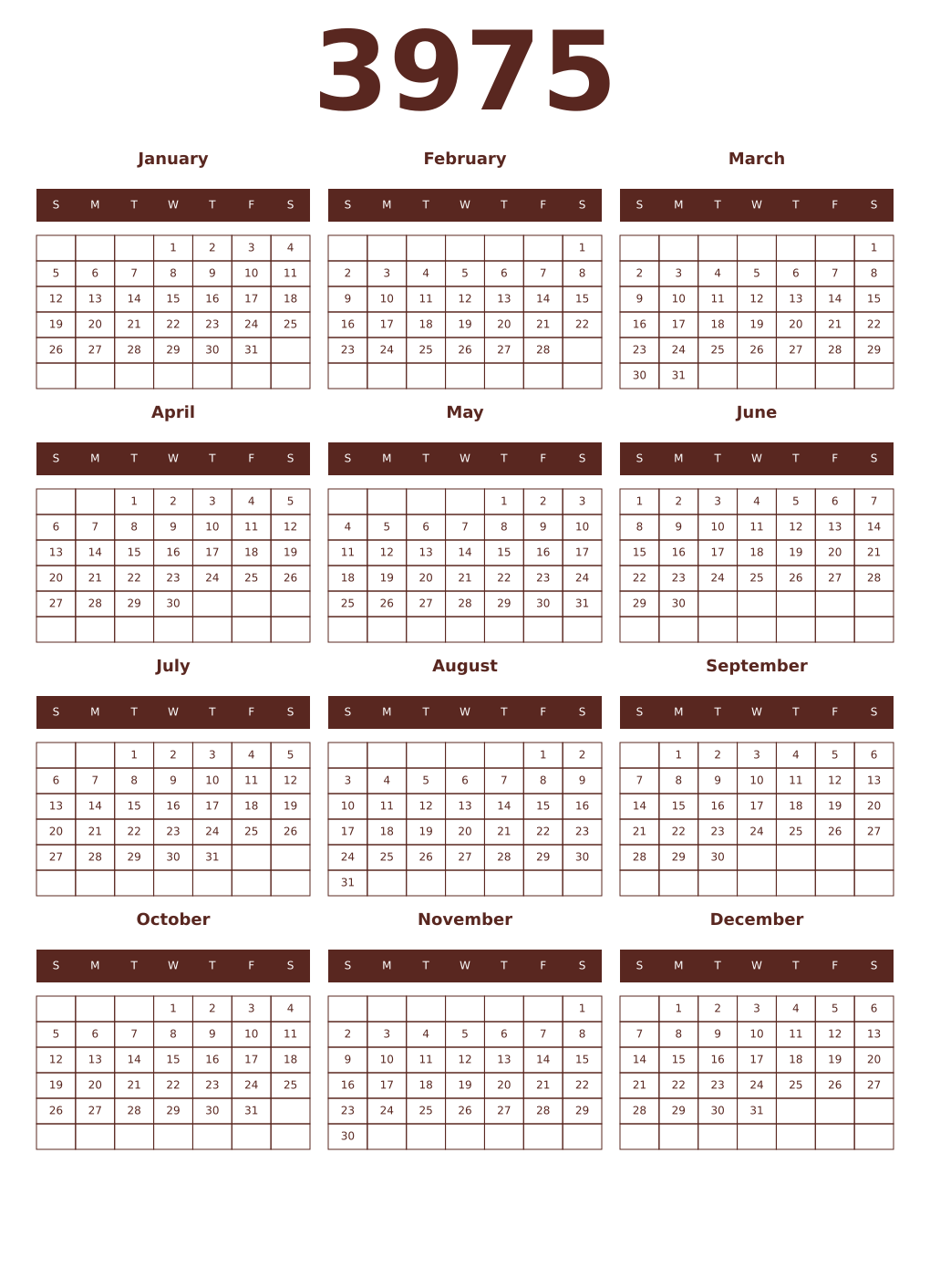 Printable 3975 Year Calendars mortuum