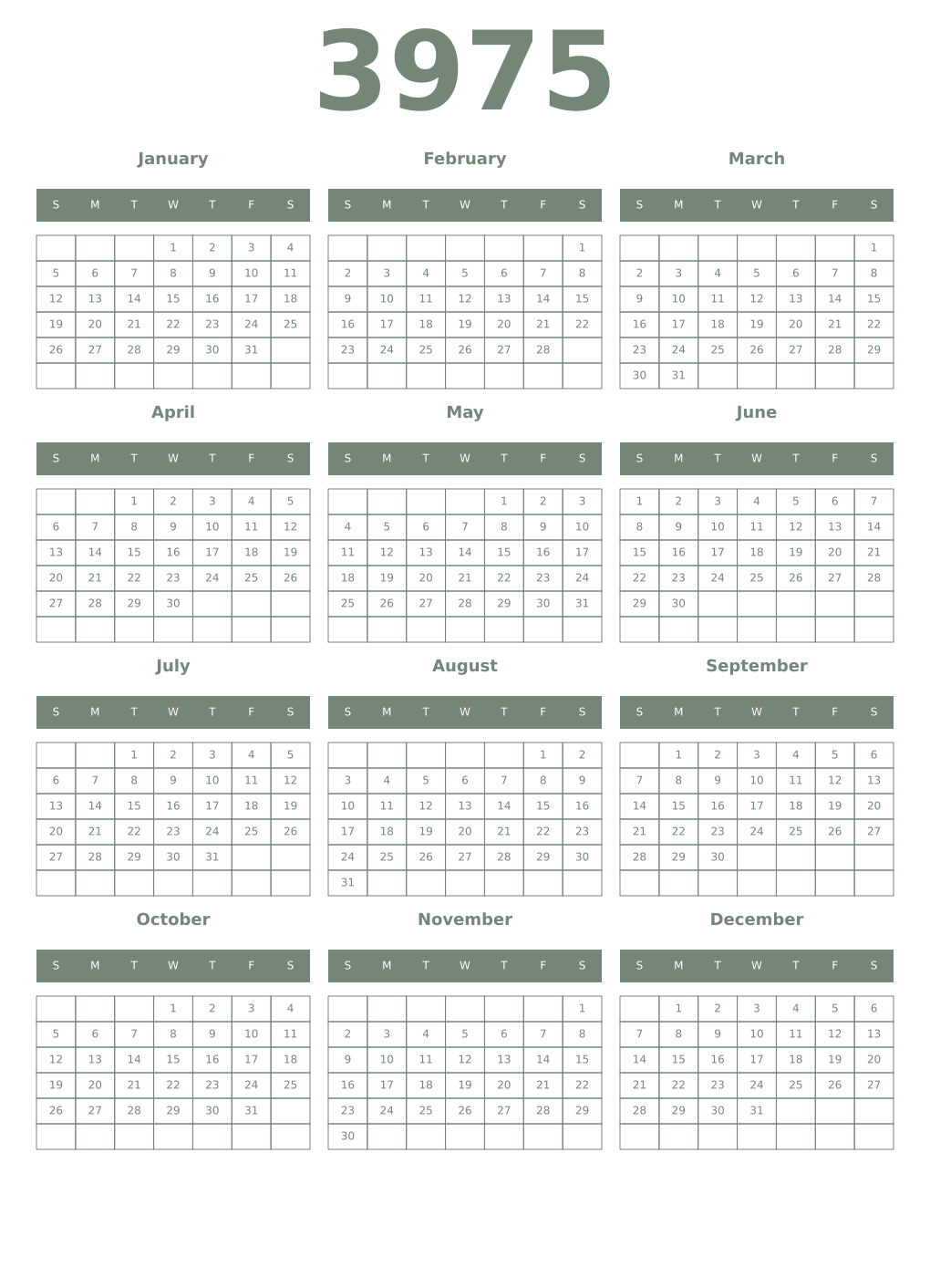 Printable 3975 Year Calendars xanadu