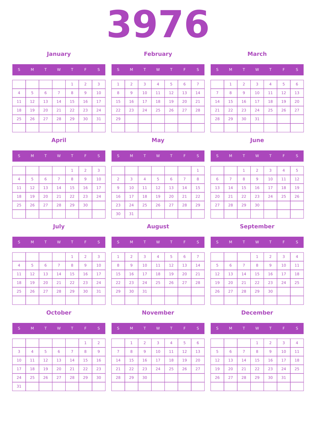 Printable 3976 Calendars