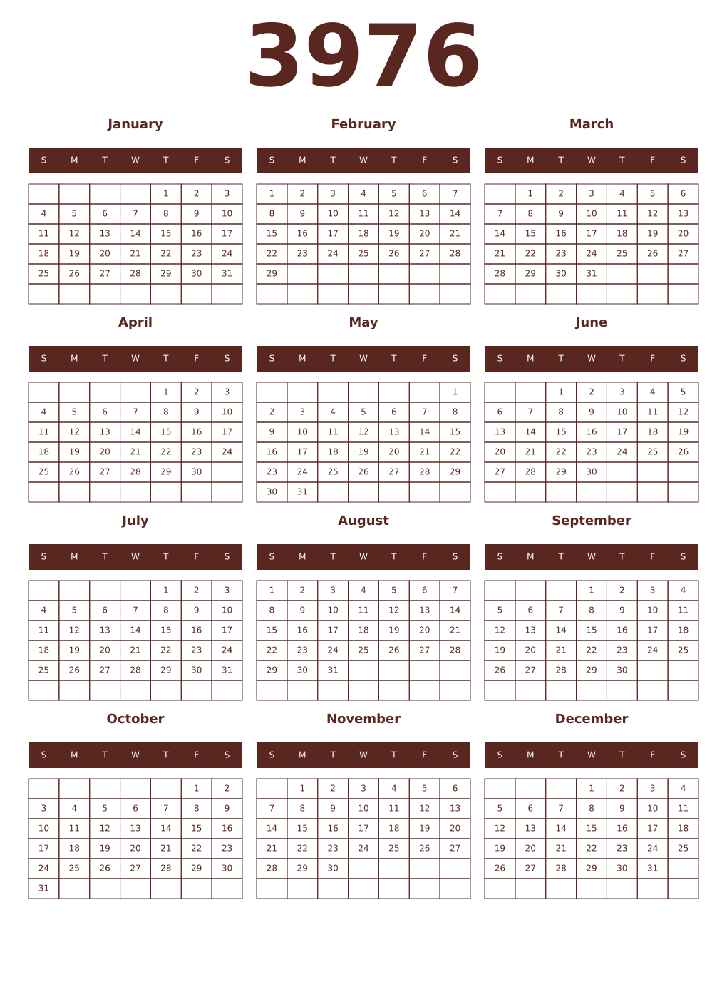 Printable 3976 Year Calendars mortuum