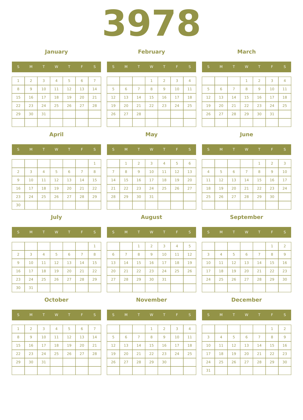 Printable 3978 Year Calendars eburnean