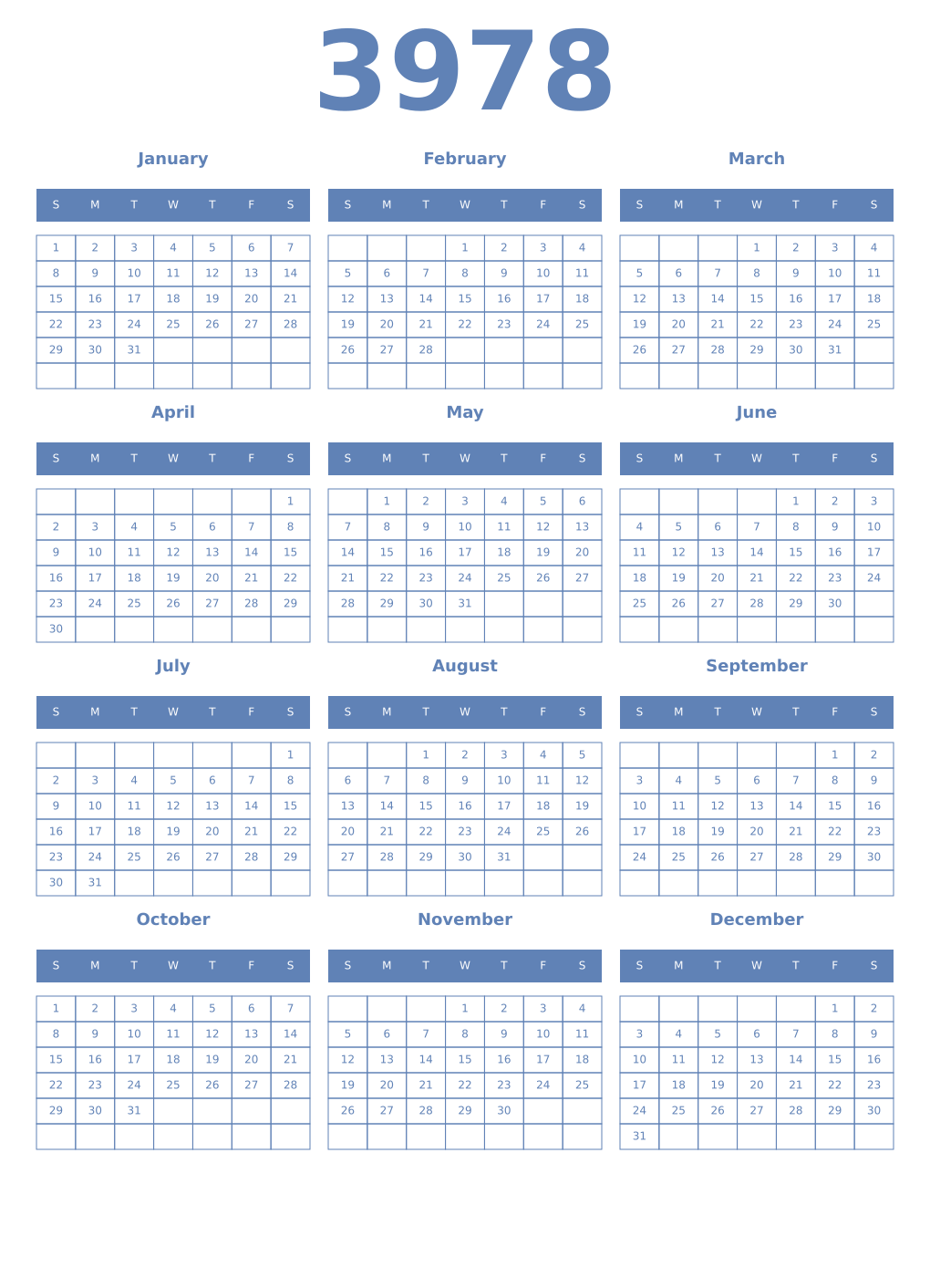 Printable 3978 Year Calendars glaucous