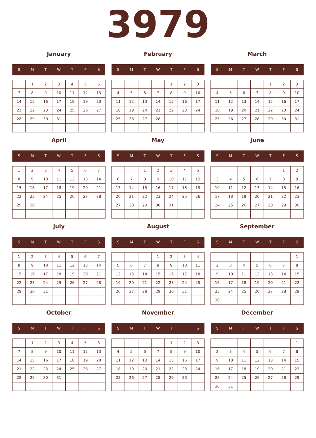 Printable 3979 Year Calendars mortuum