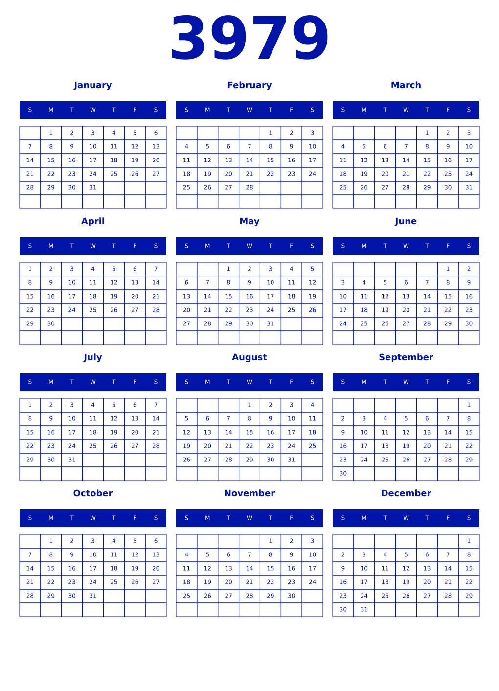 Printable 3979 Year Calendars zaffre