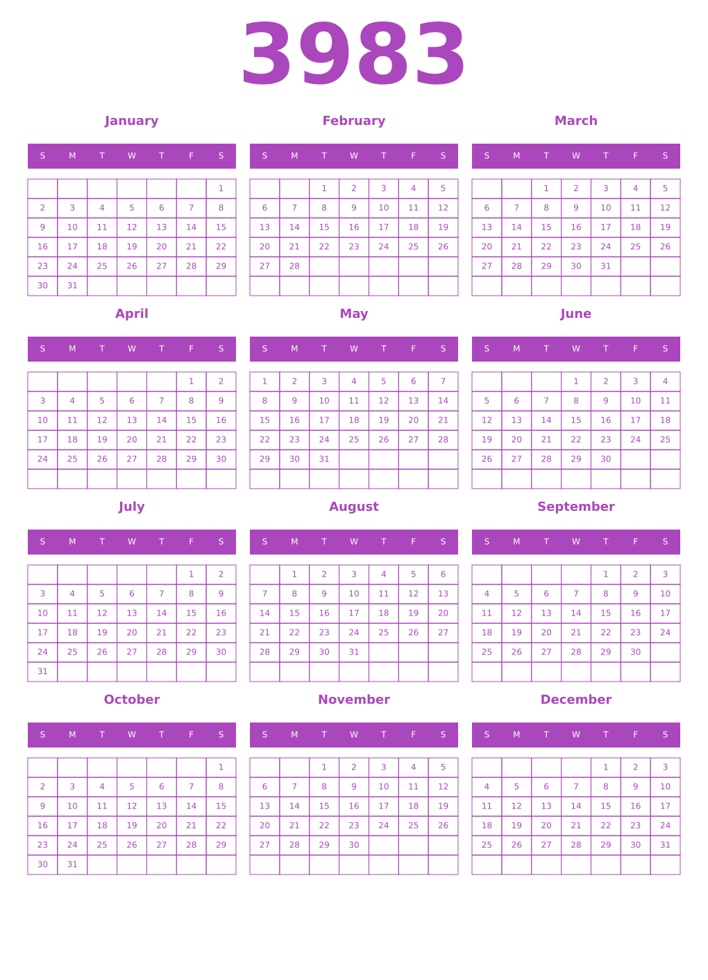 Printable 3983 Calendars