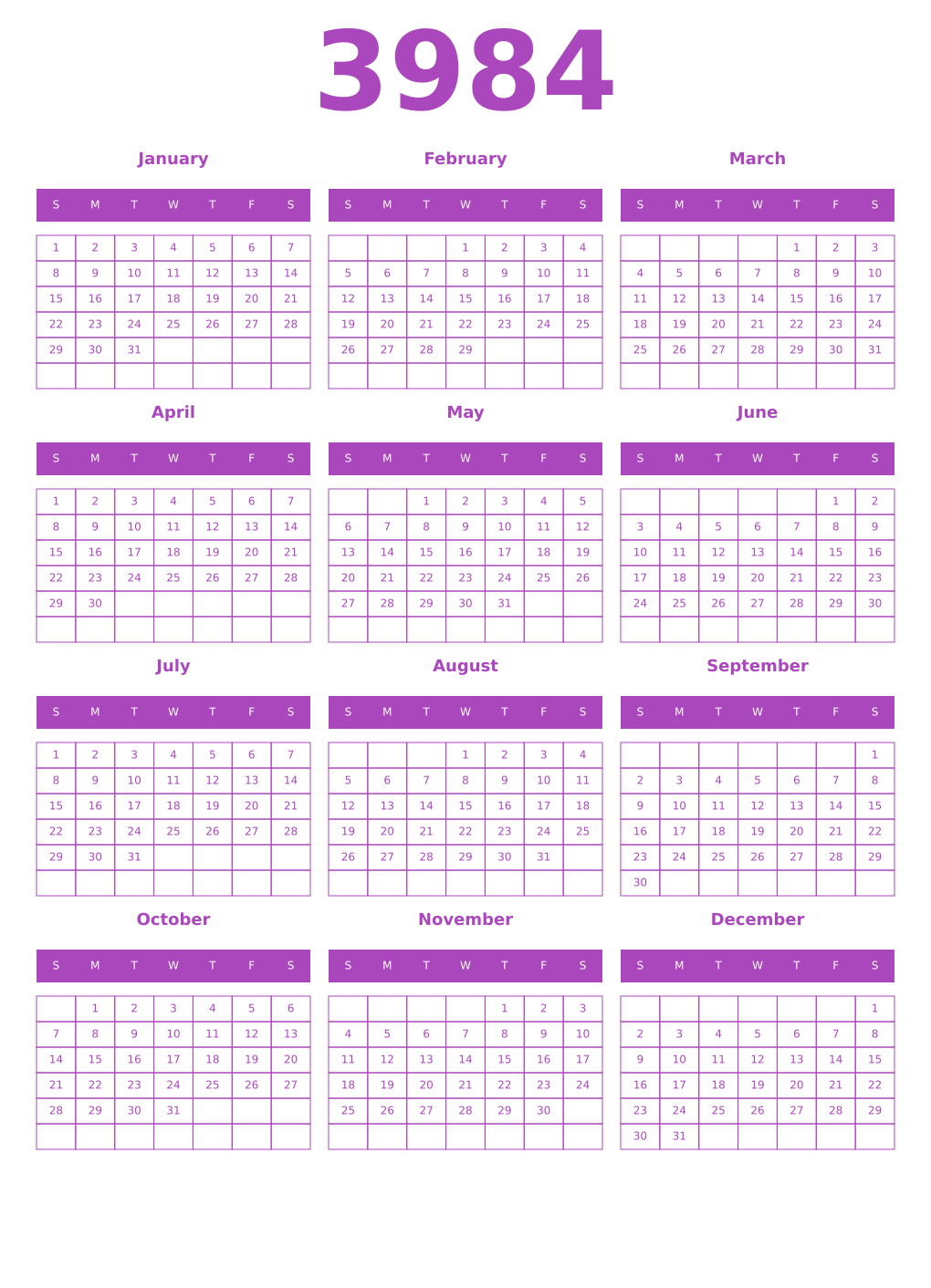 Printable 3984 Calendars