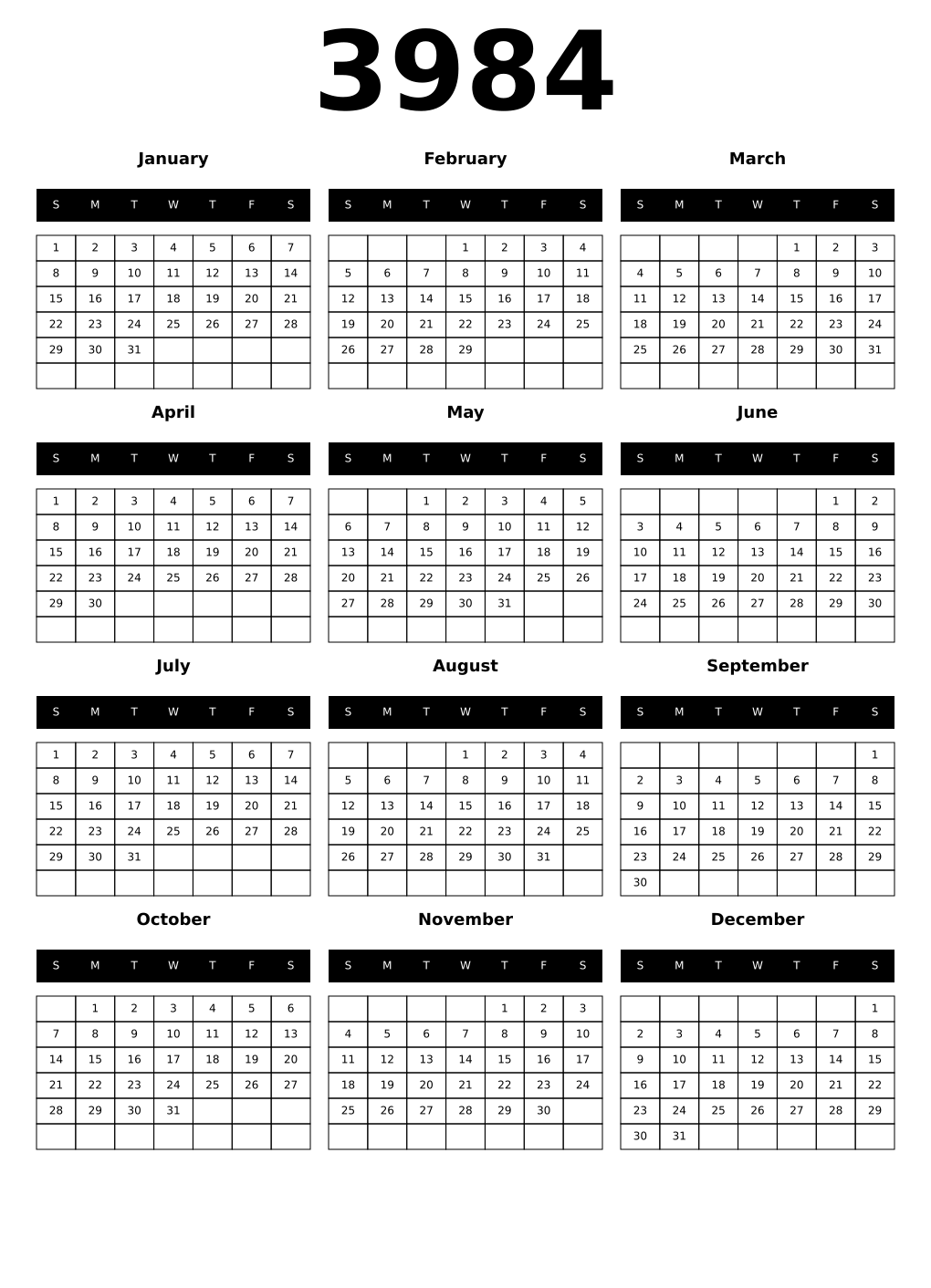 Printable 3984 Calendars