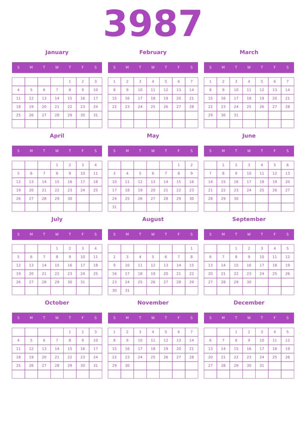 Printable 3987 Calendars