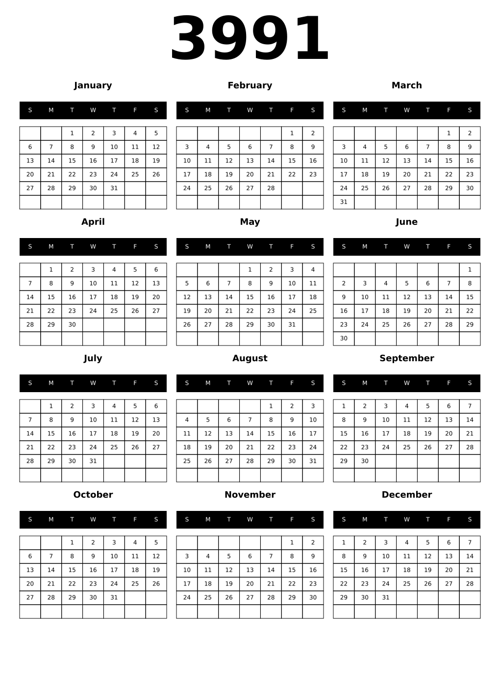 Printable 3991 Calendars