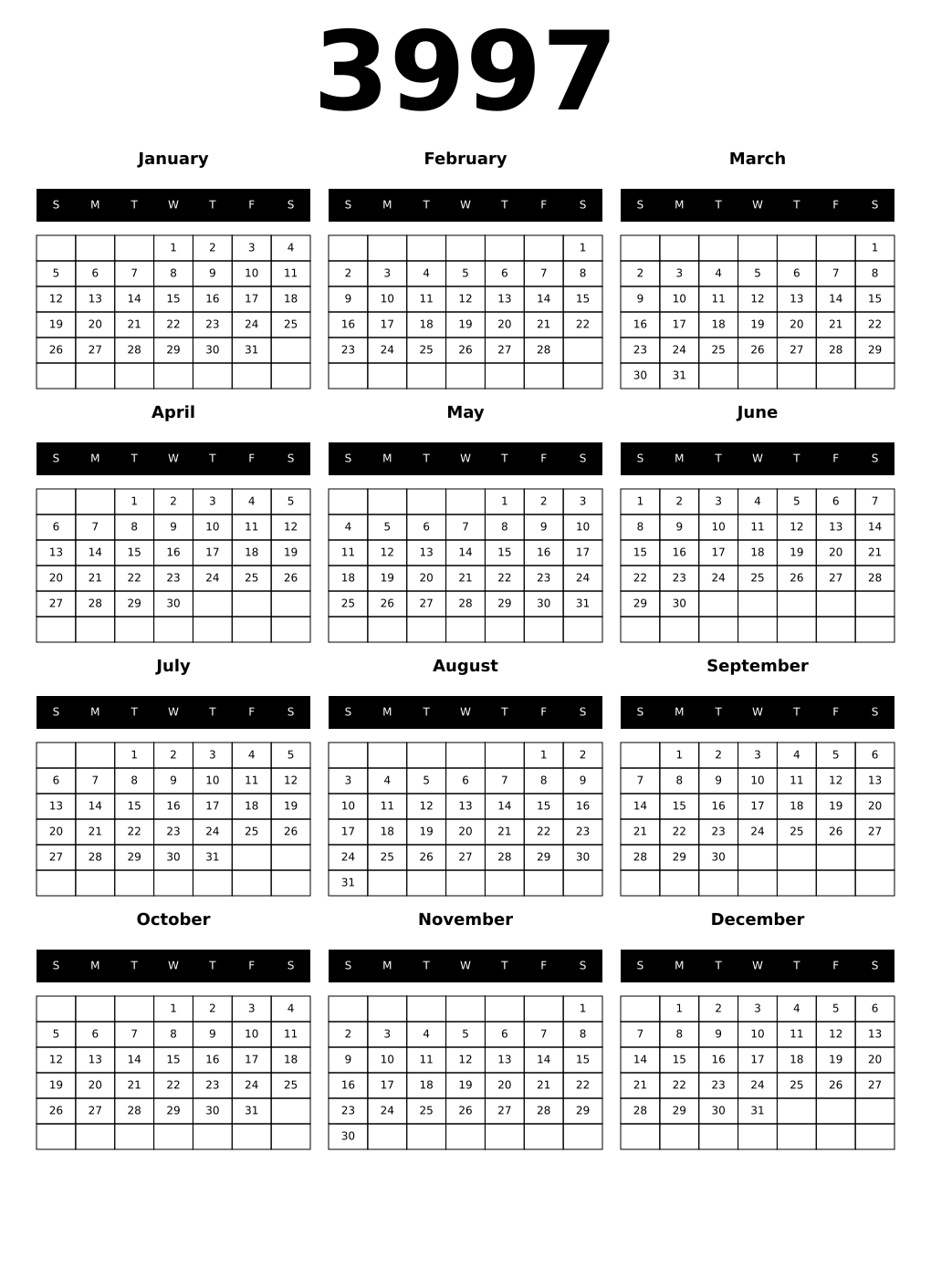 Printable 3997 Calendars