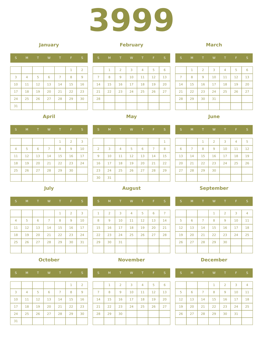 Printable 3999 Year Calendars eburnean