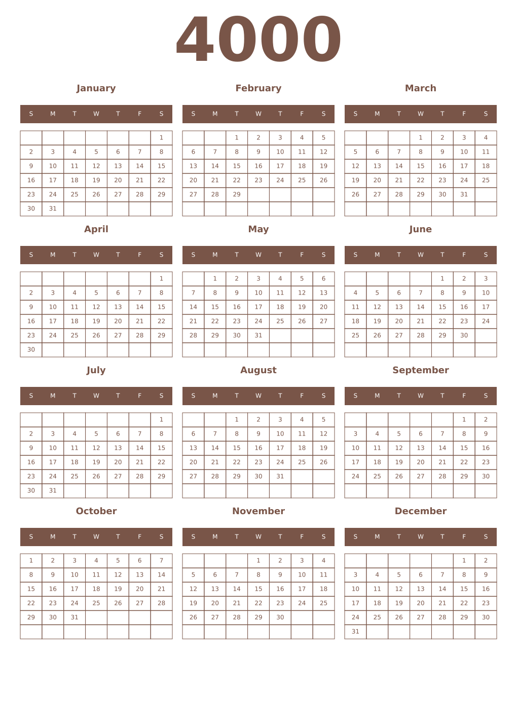 Printable 4000 Year Calendars coffe