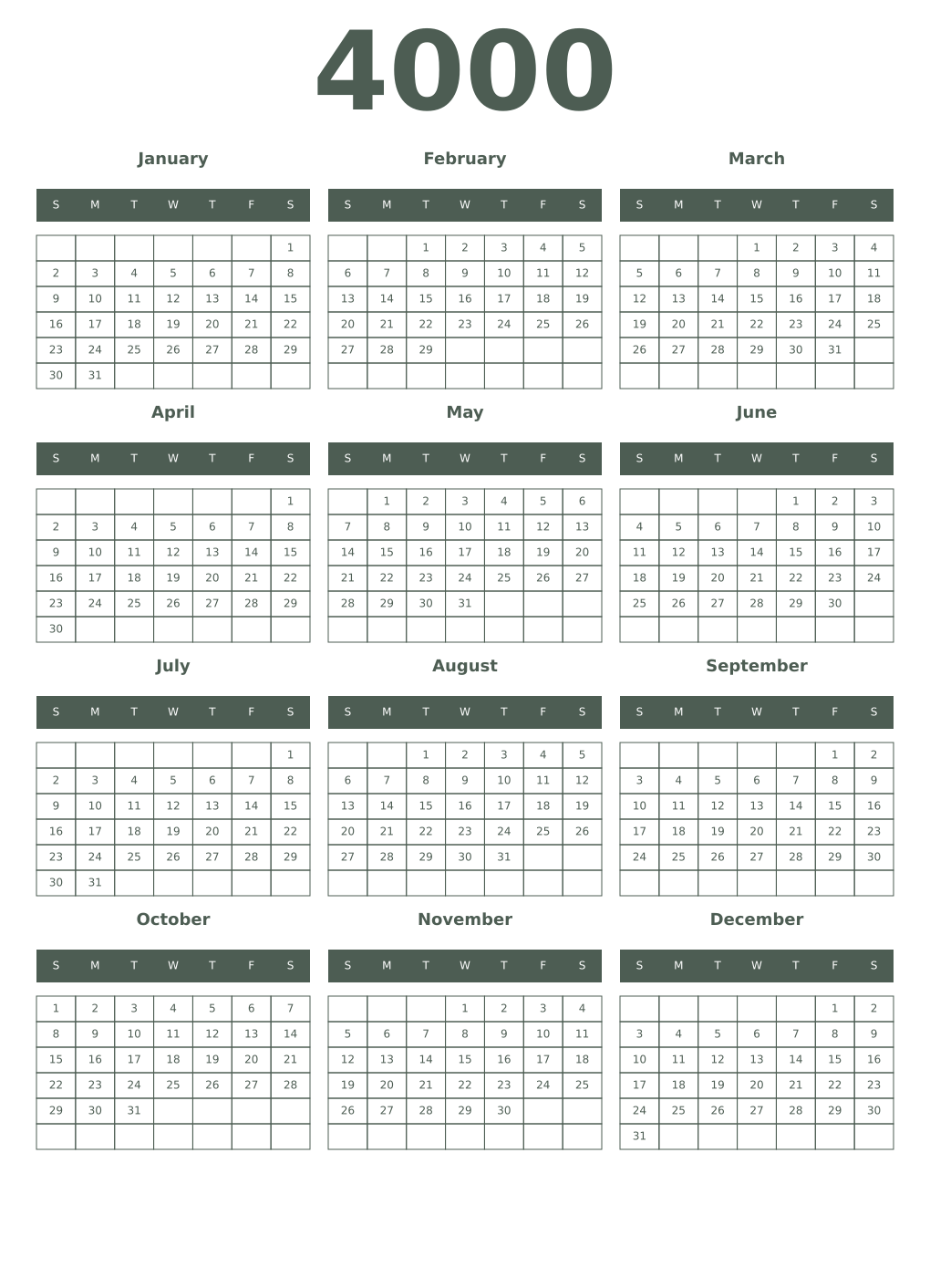 Printable 4000 Year Calendars feldgrau