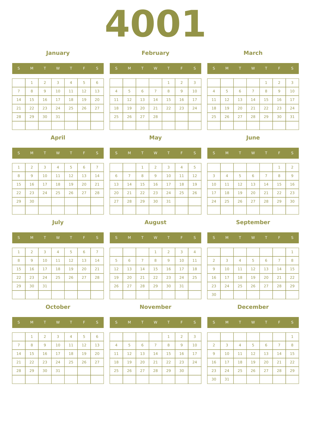 Printable 4001 Year Calendars eburnean