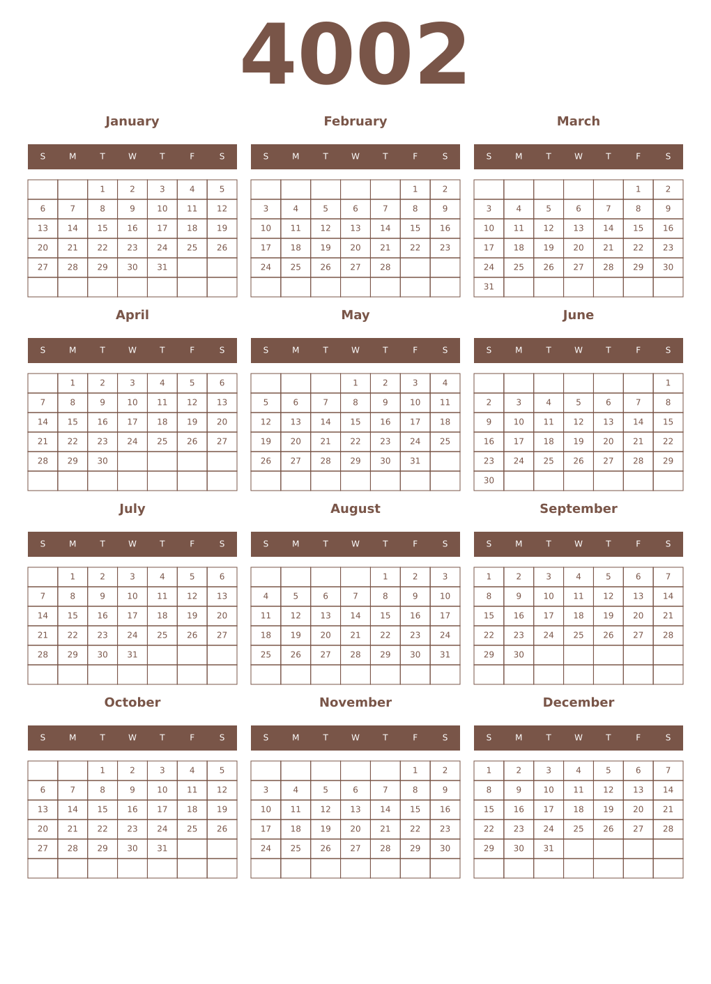 Printable 4002 Year Calendars coffe