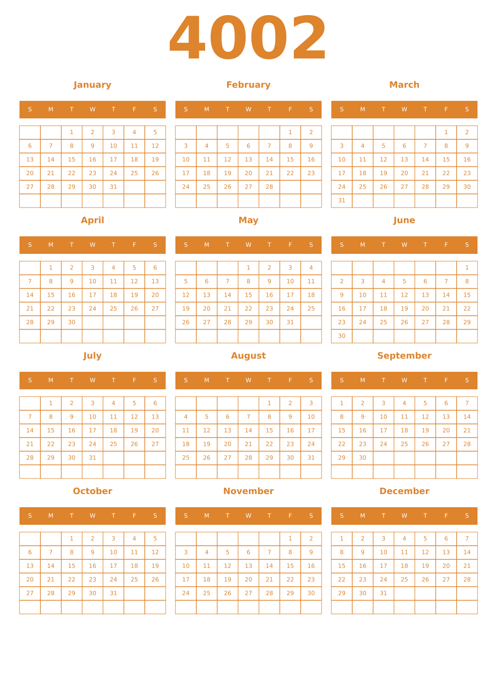 Printable 4002 Year Calendars orange