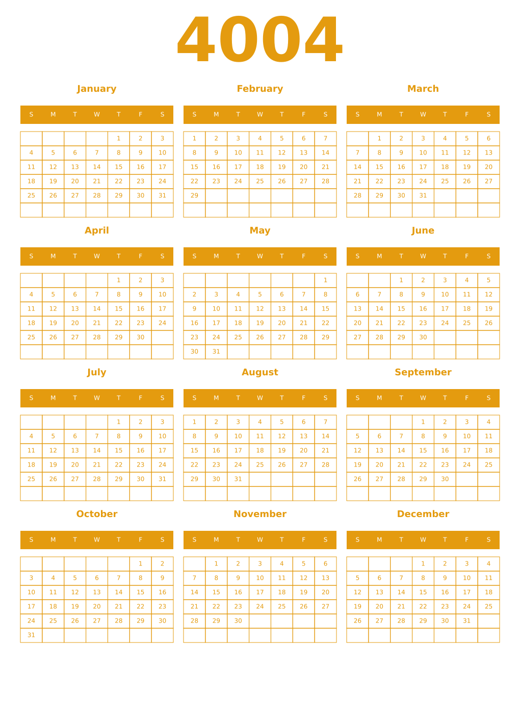Printable 4004 Year Calendars gamboge