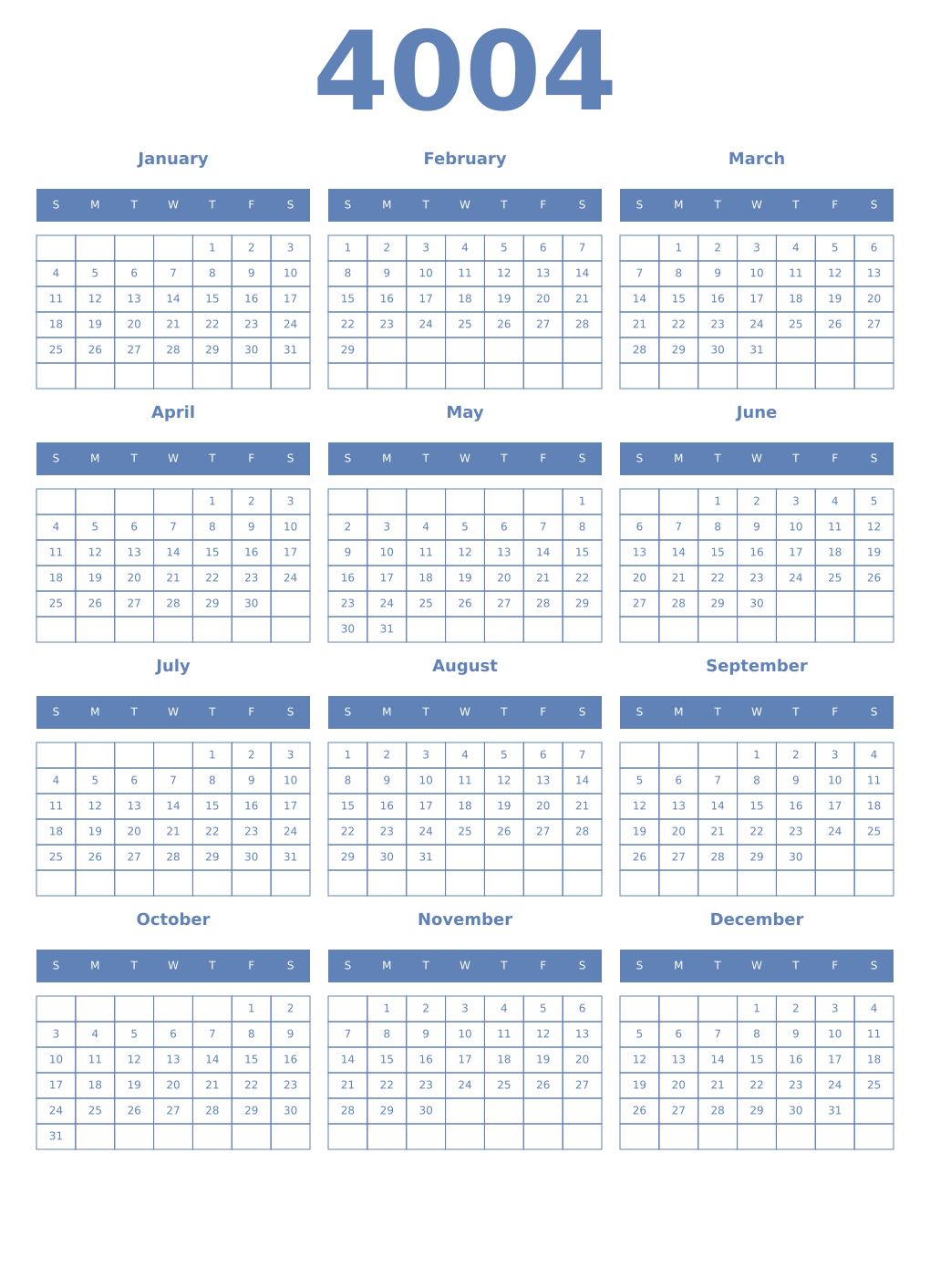 Printable 4004 Year Calendars glaucous