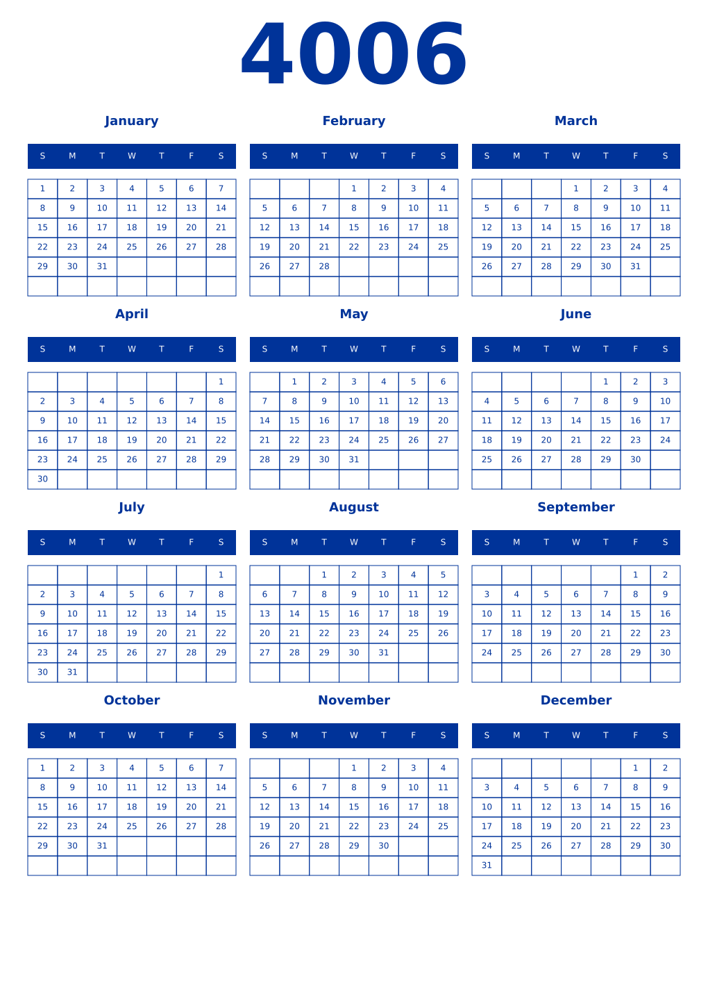 Printable 4006 Year Calendars smalt