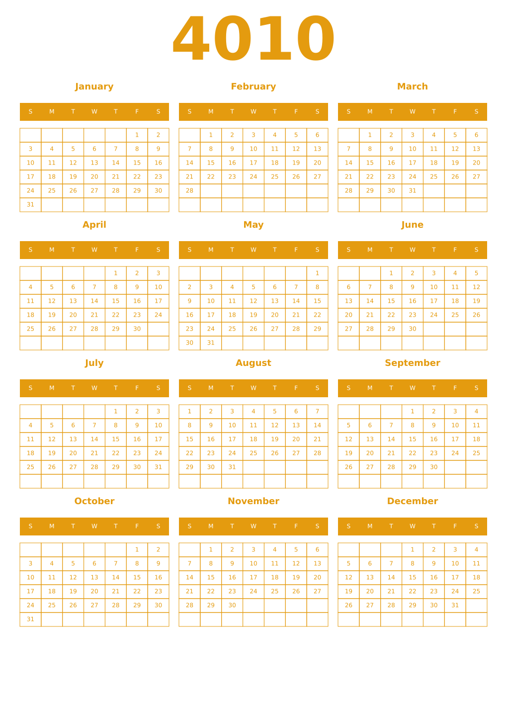 Printable 4010 Year Calendars gamboge