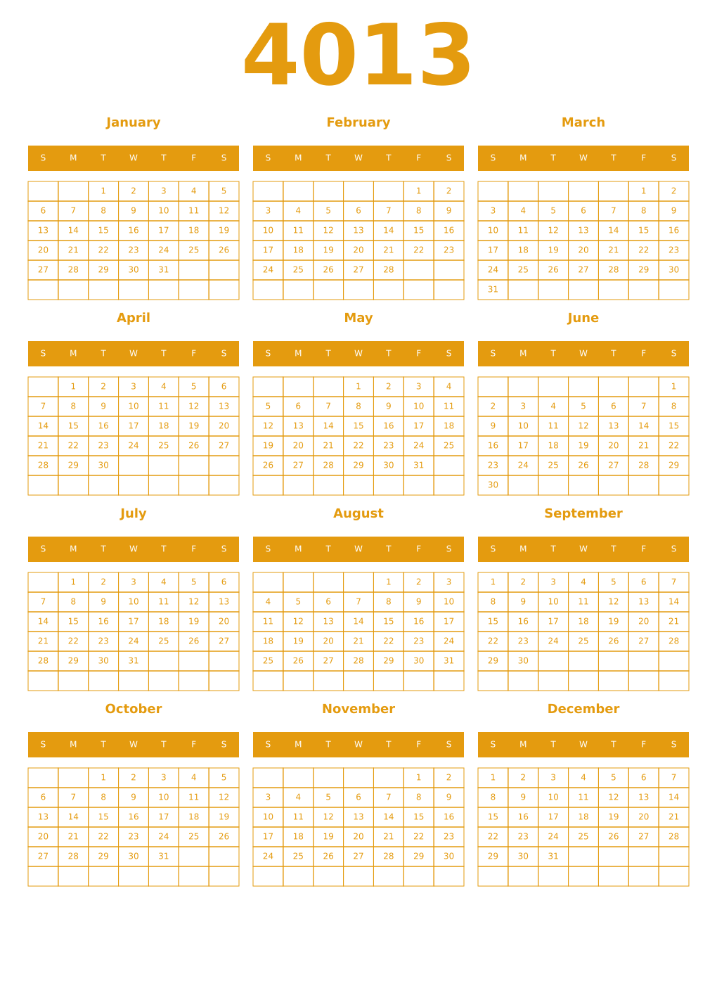 Printable 4013 Year Calendars gamboge