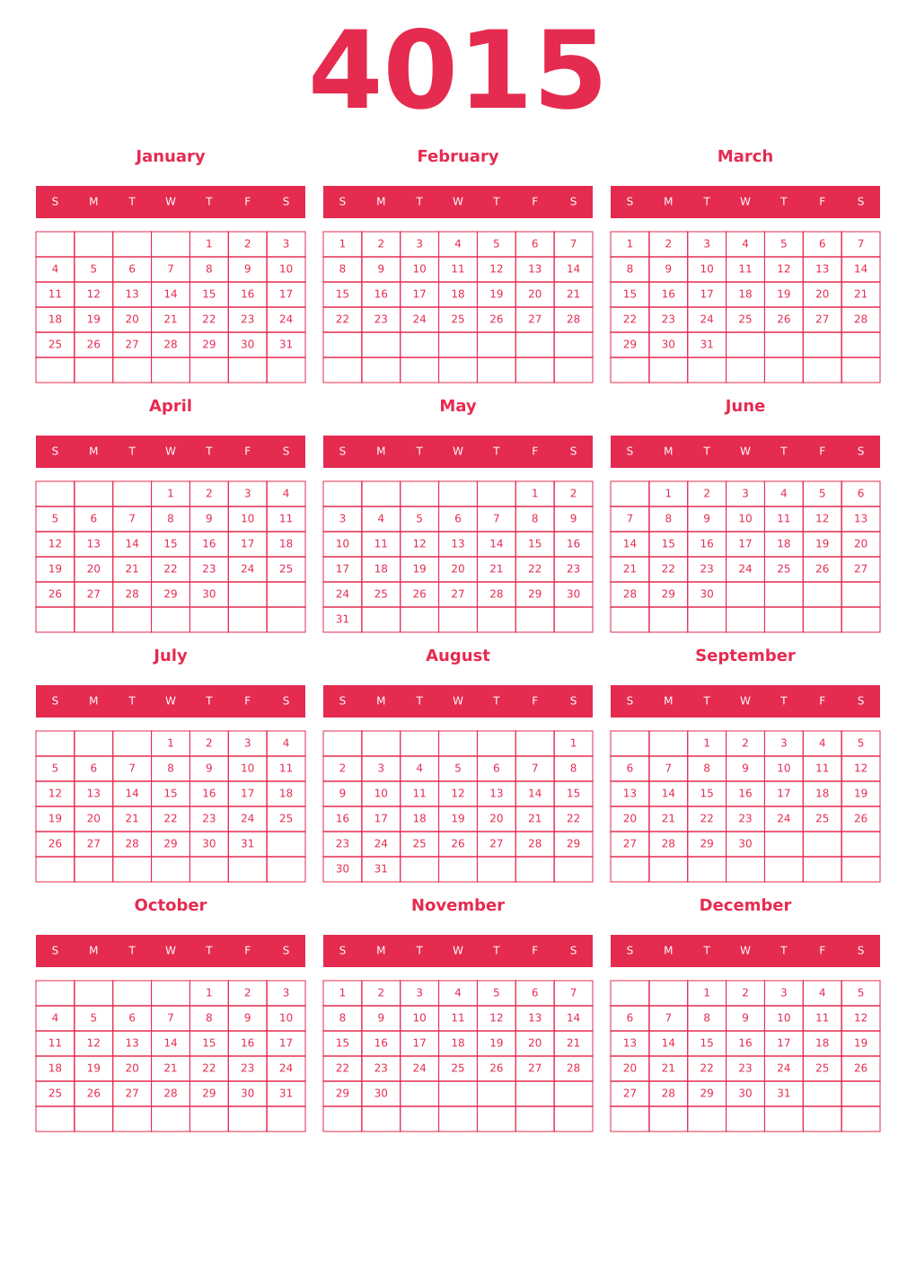 Printable 4015 Year Calendars amaranth