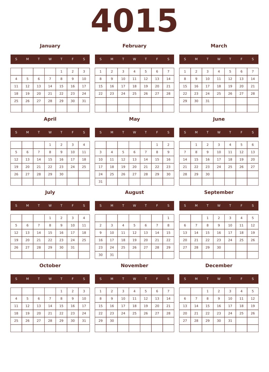 Printable 4015 Year Calendars mortuum