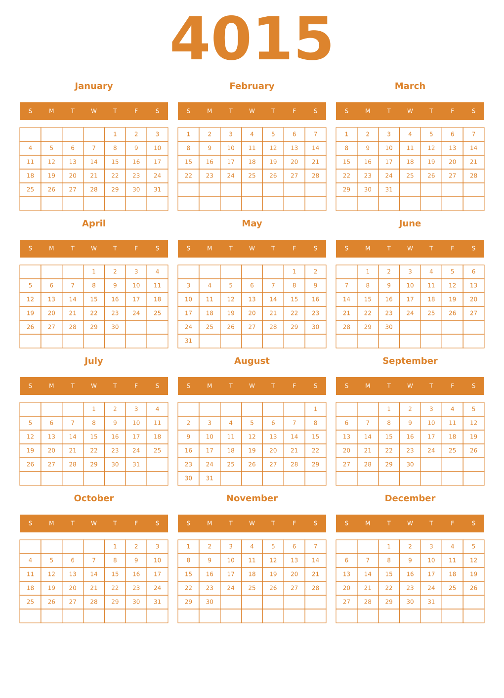 Printable 4015 Year Calendars orange