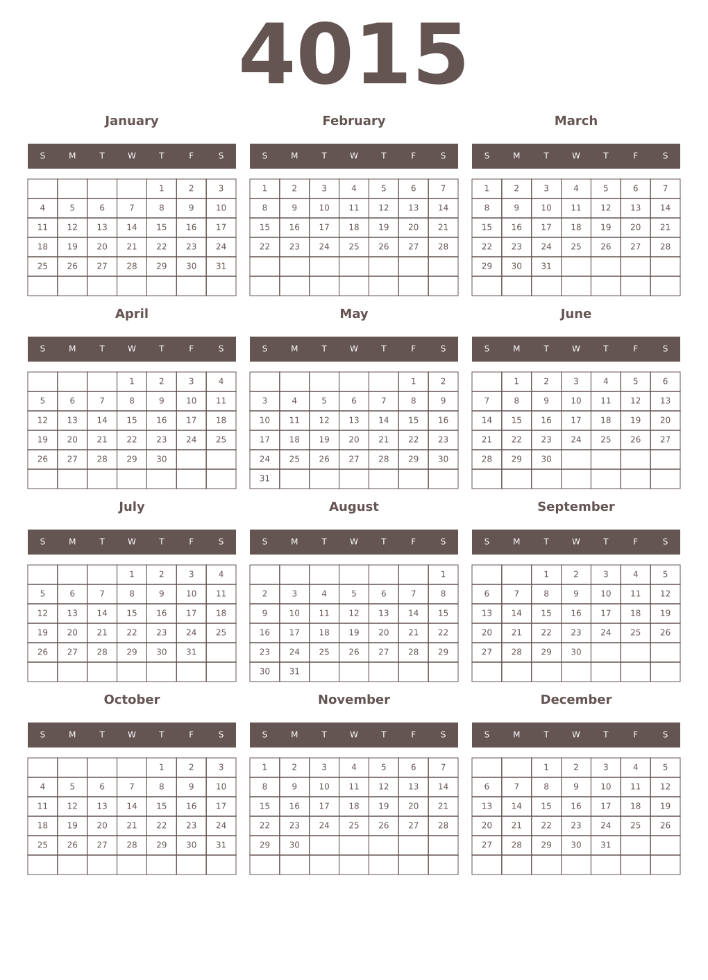 Printable 4015 Year Calendars wenge