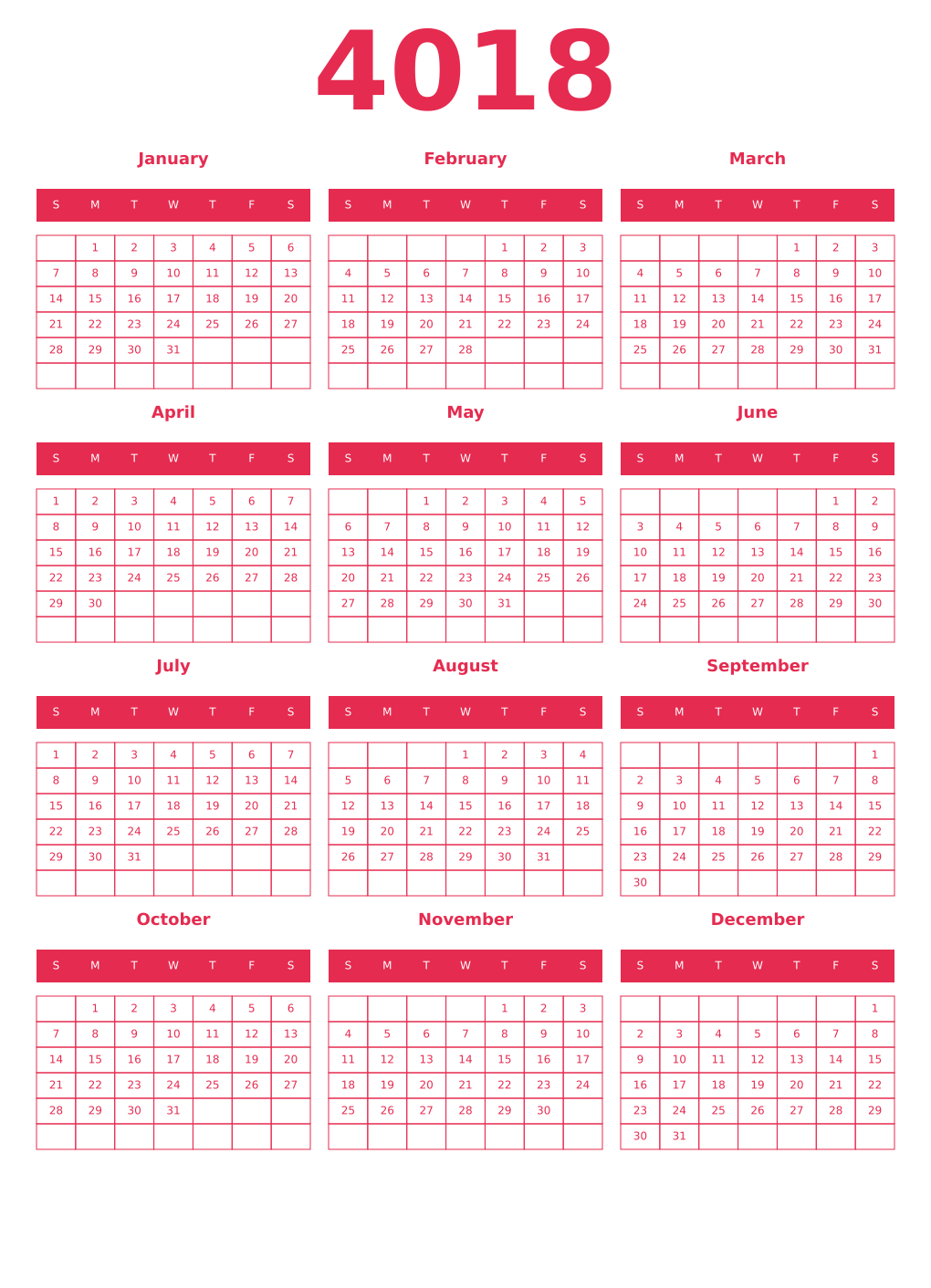 Printable 4018 Year Calendars amaranth