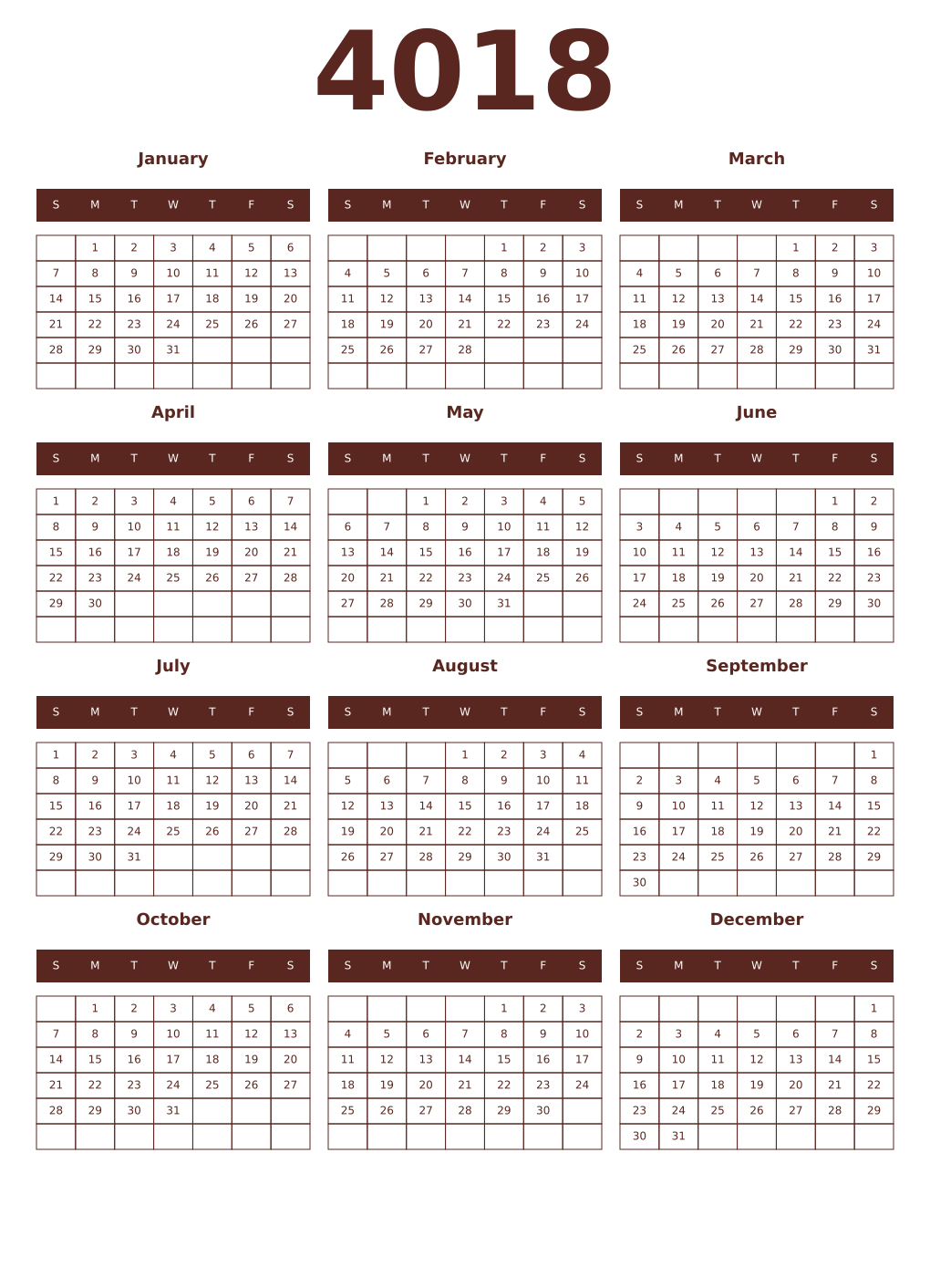 Printable 4018 Year Calendars mortuum