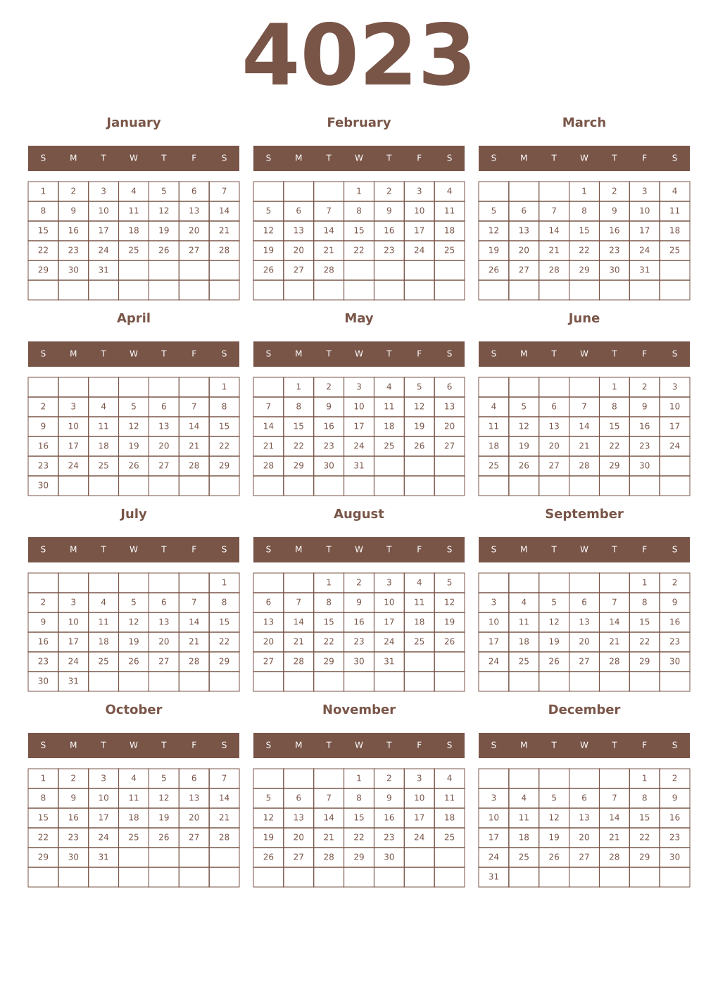 Printable 4023 Year Calendars coffe