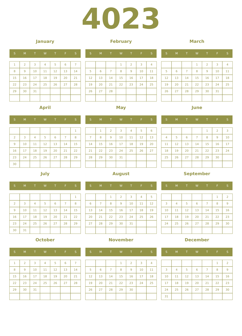 Printable 4023 Year Calendars eburnean