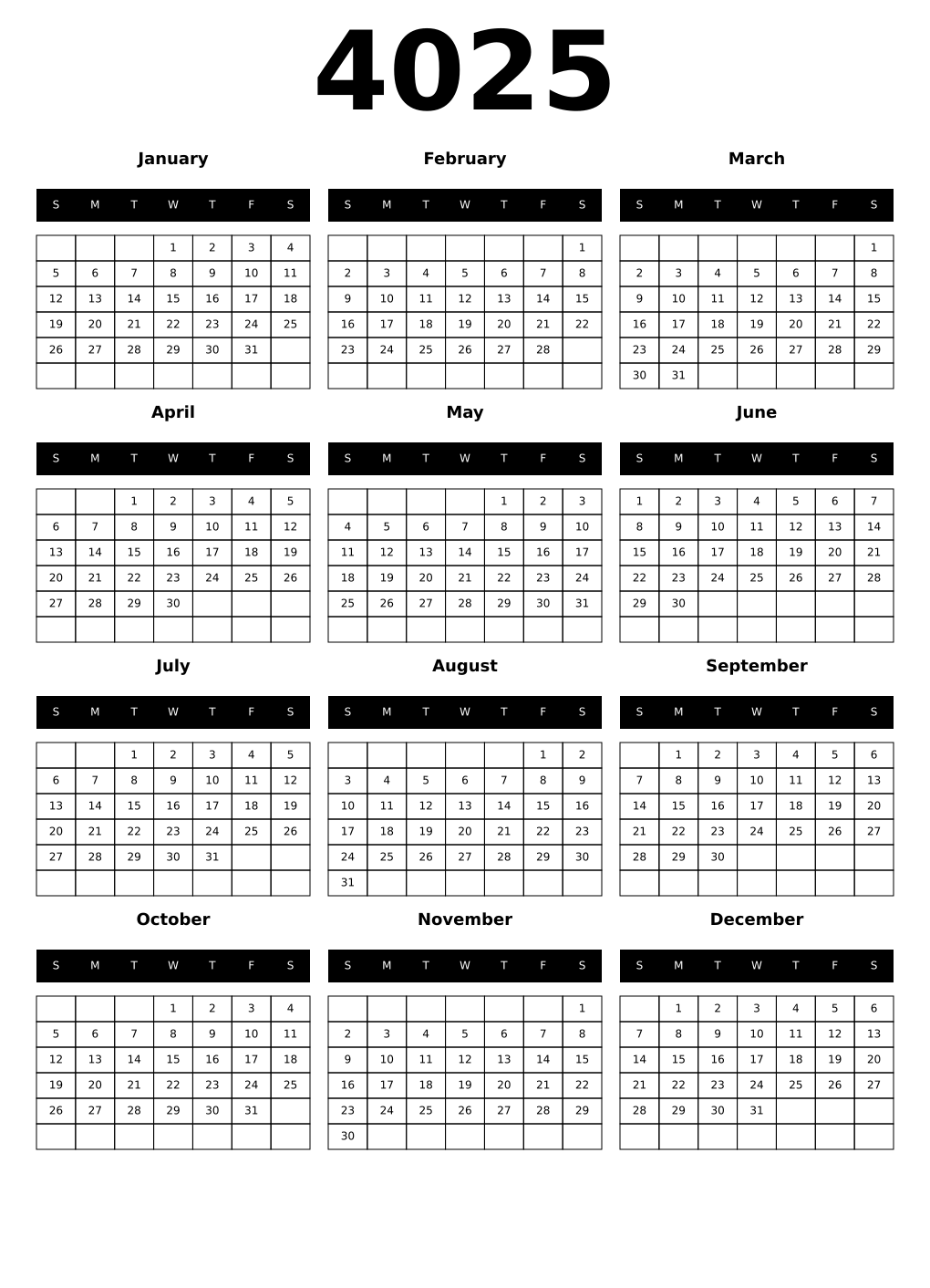 Printable 4025 Calendars