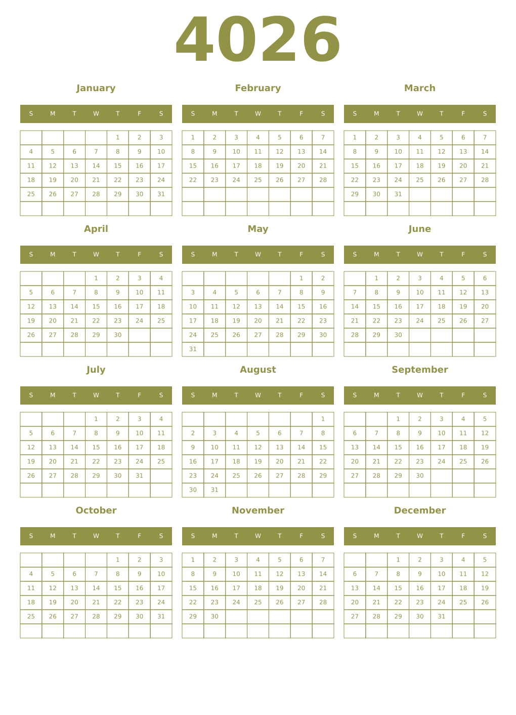 Printable 4026 Year Calendars eburnean