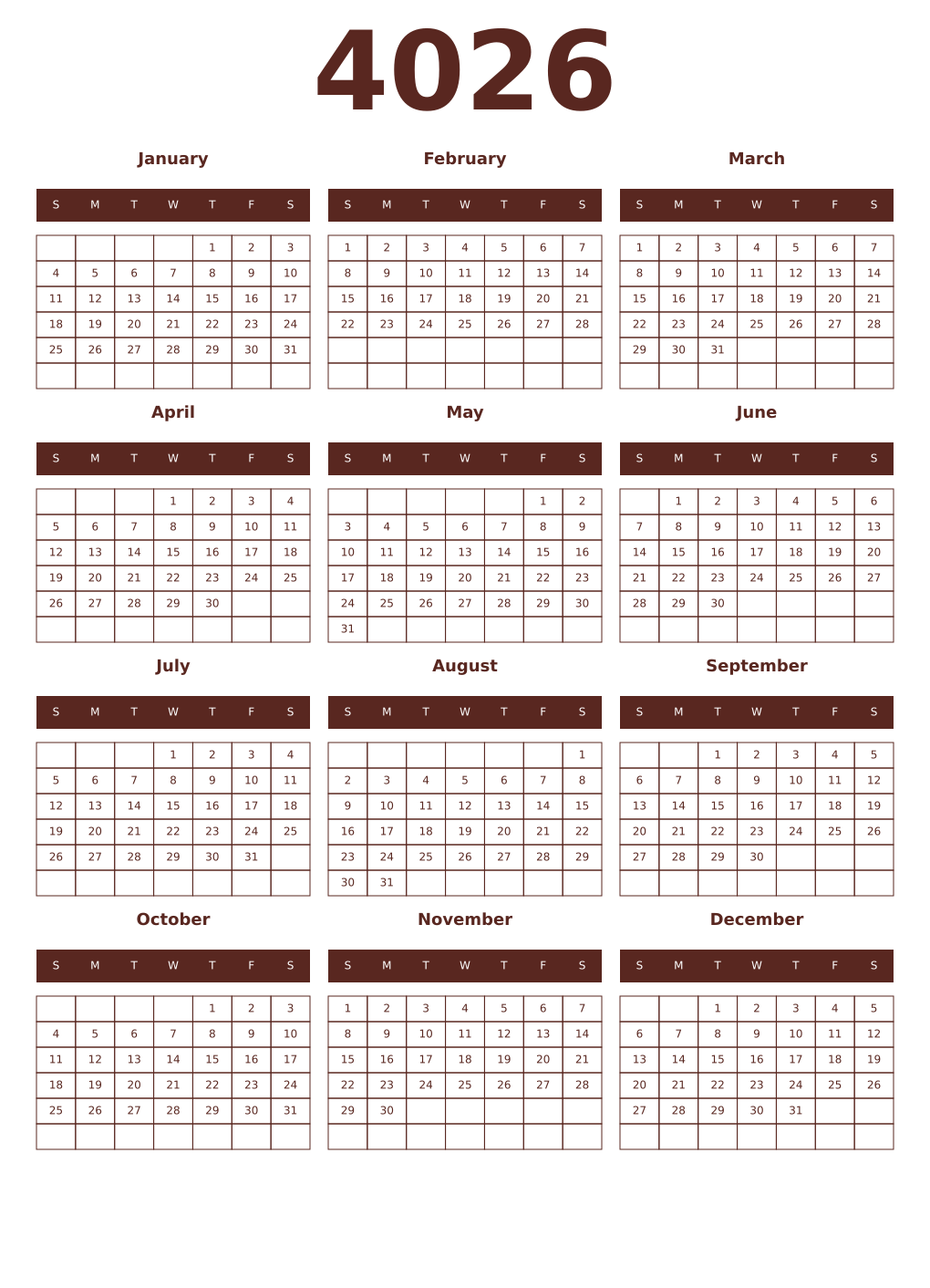 Printable 4026 Year Calendars mortuum