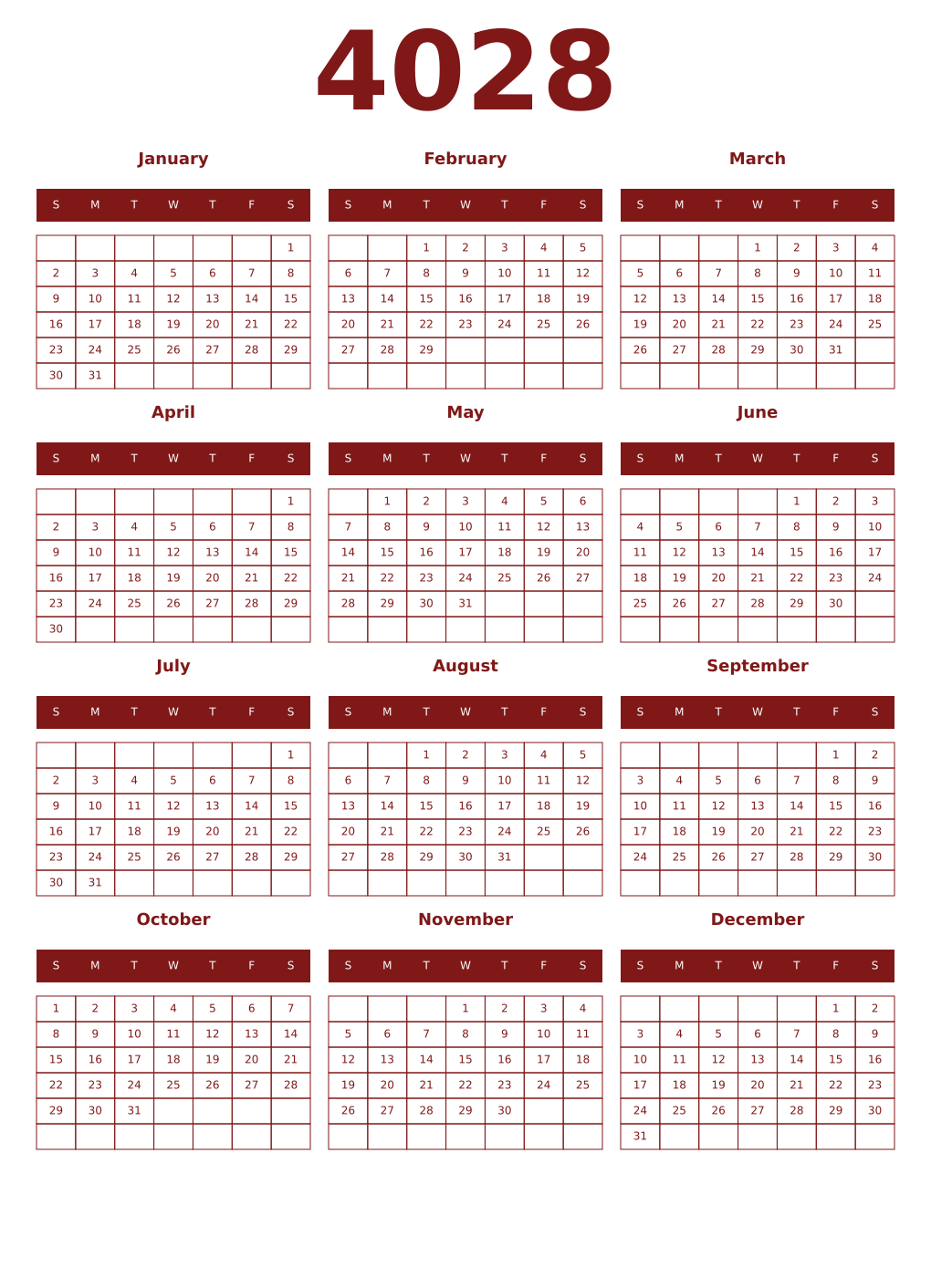 Printable 4028 Year Calendars falu