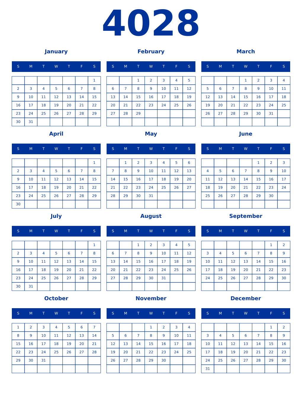 Printable 4028 Year Calendars smalt