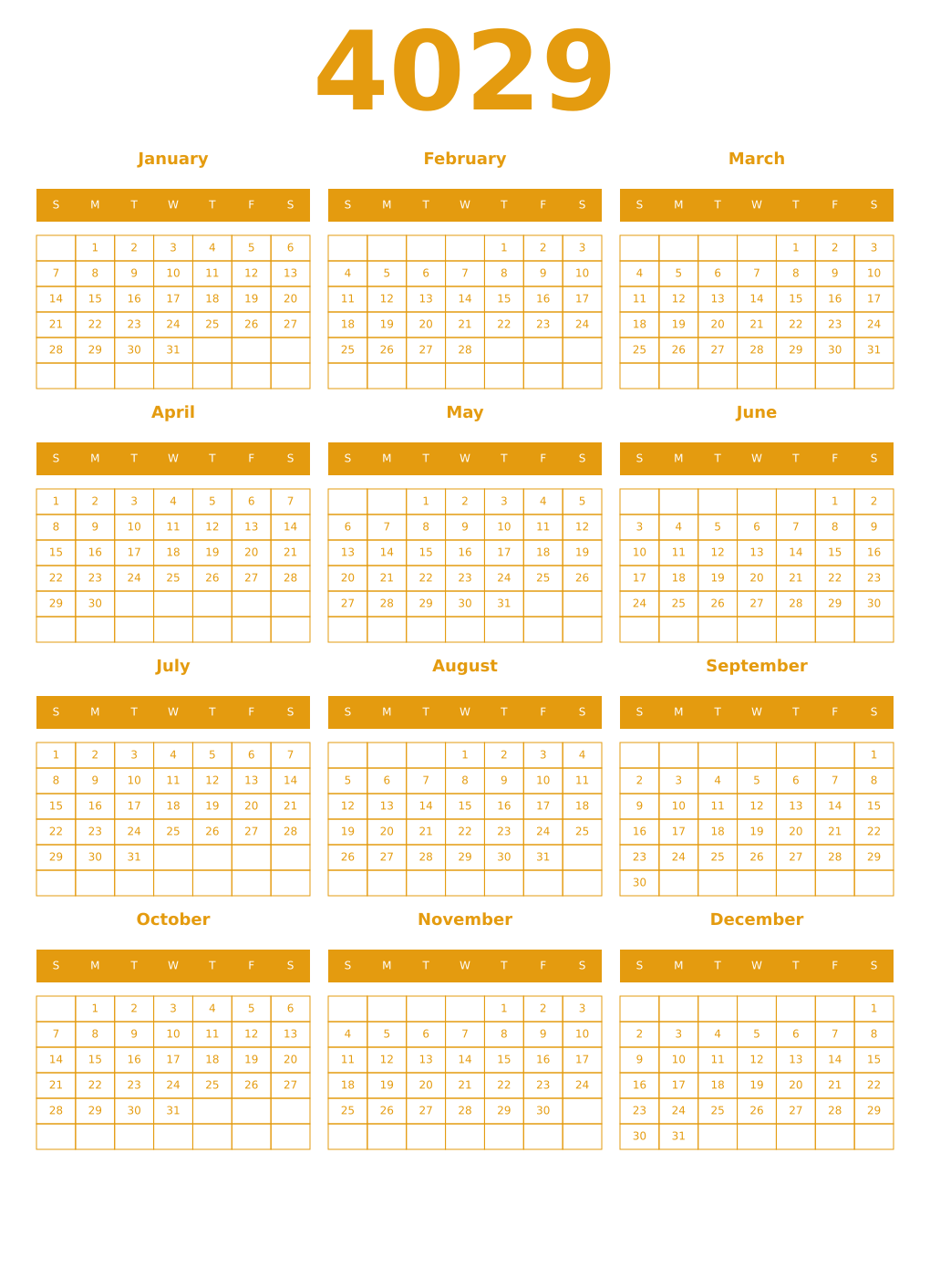 Printable 4029 Year Calendars gamboge