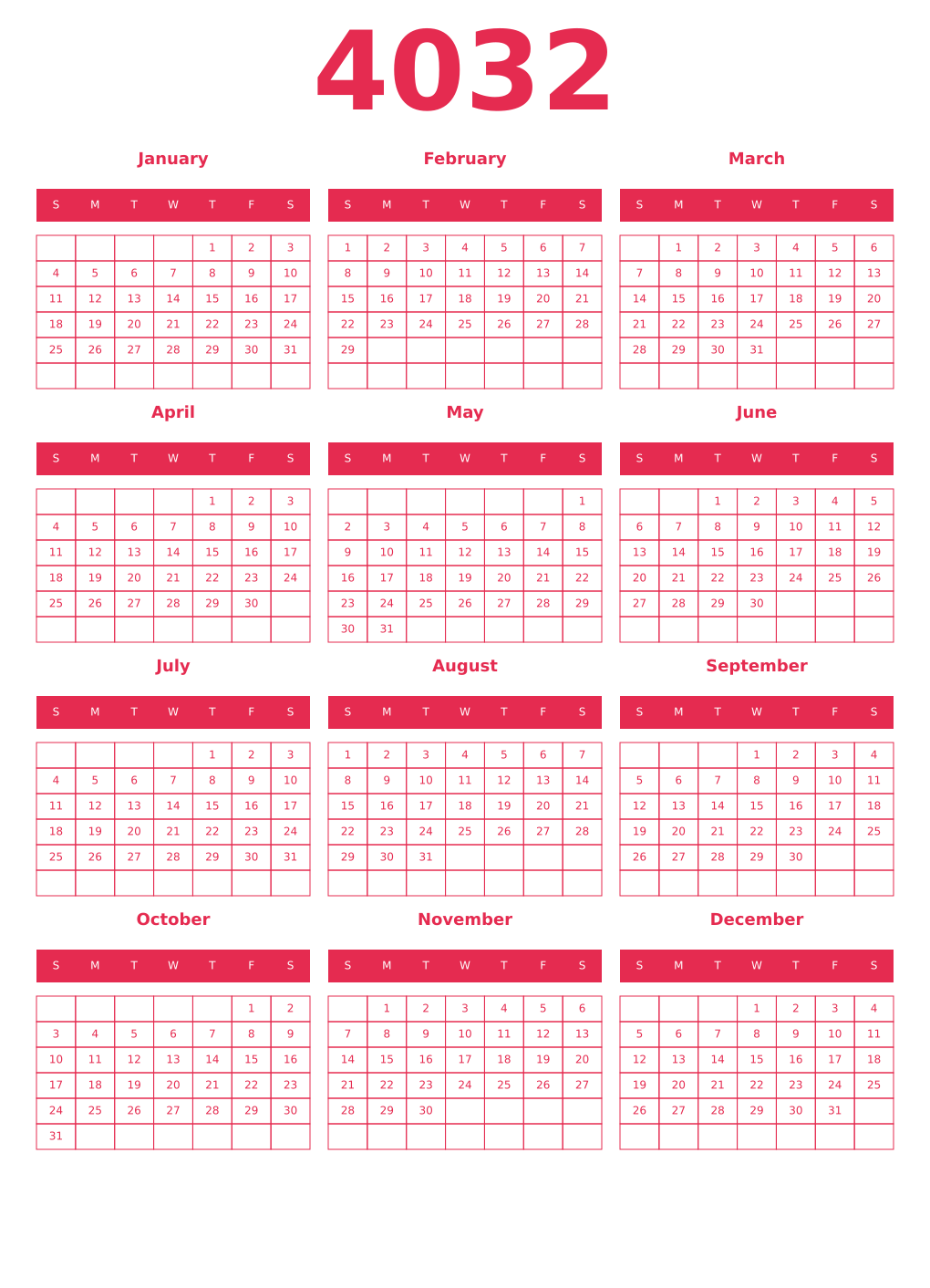 Printable 4032 Year Calendars amaranth