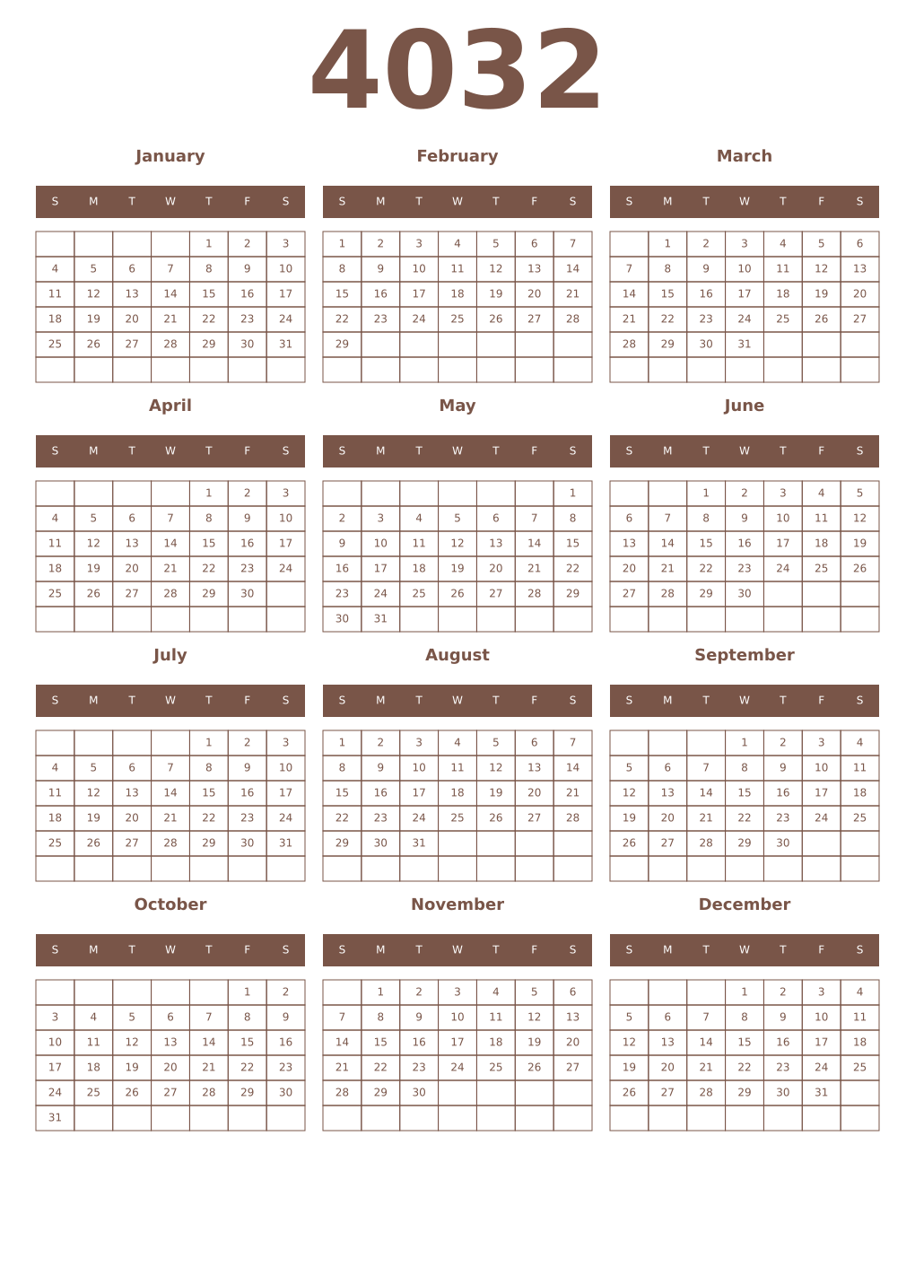 Printable 4032 Year Calendars coffe