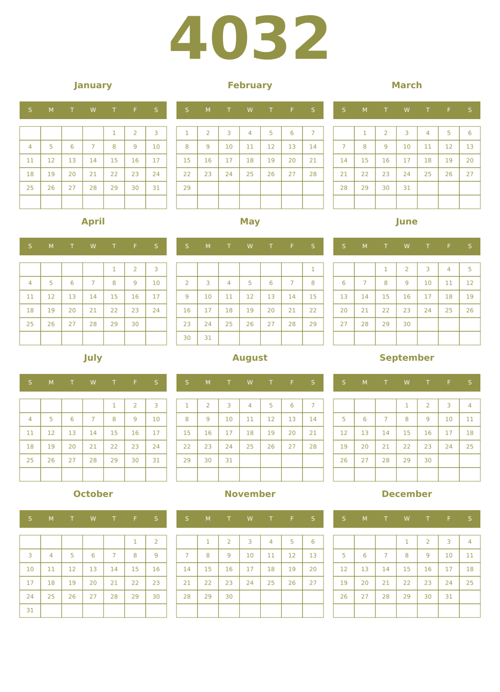 Printable 4032 Year Calendars eburnean