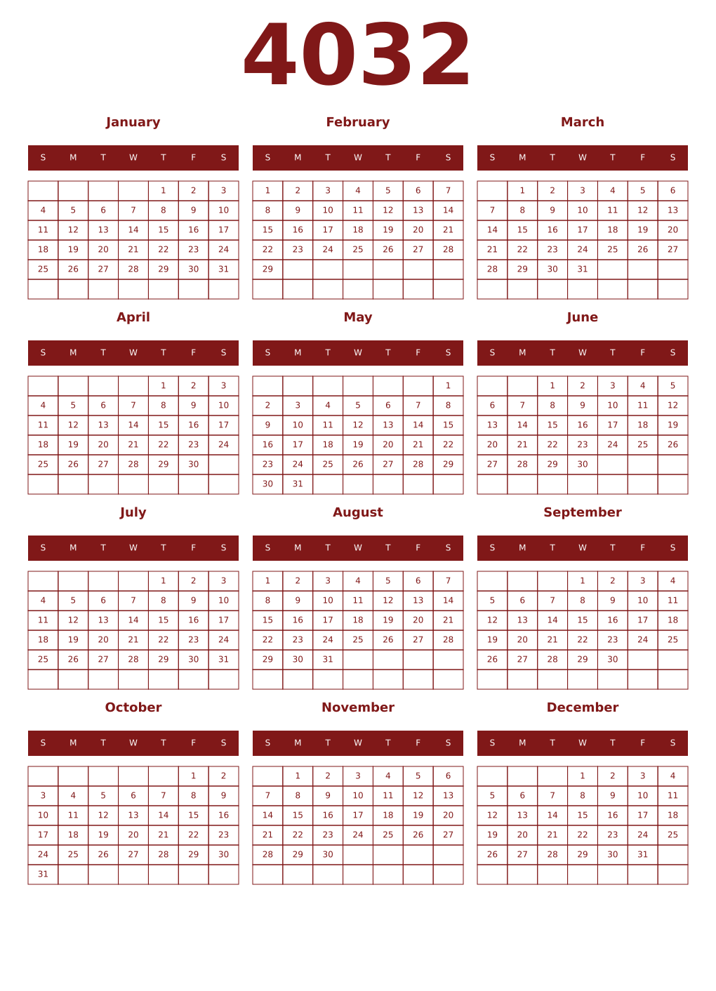 Printable 4032 Year Calendars falu