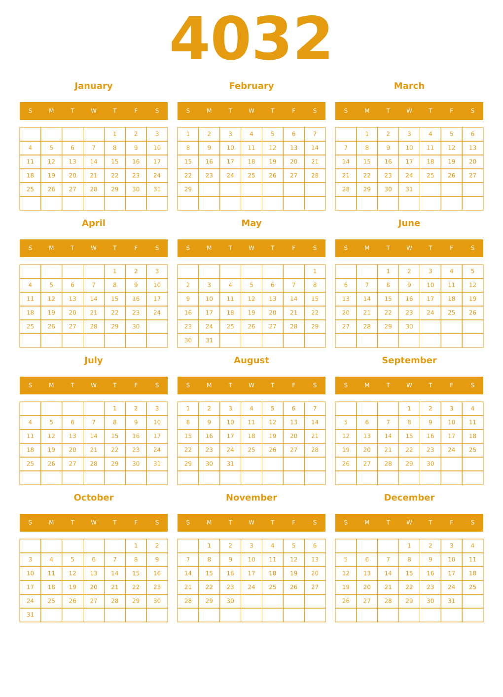 Printable 4032 Year Calendars gamboge