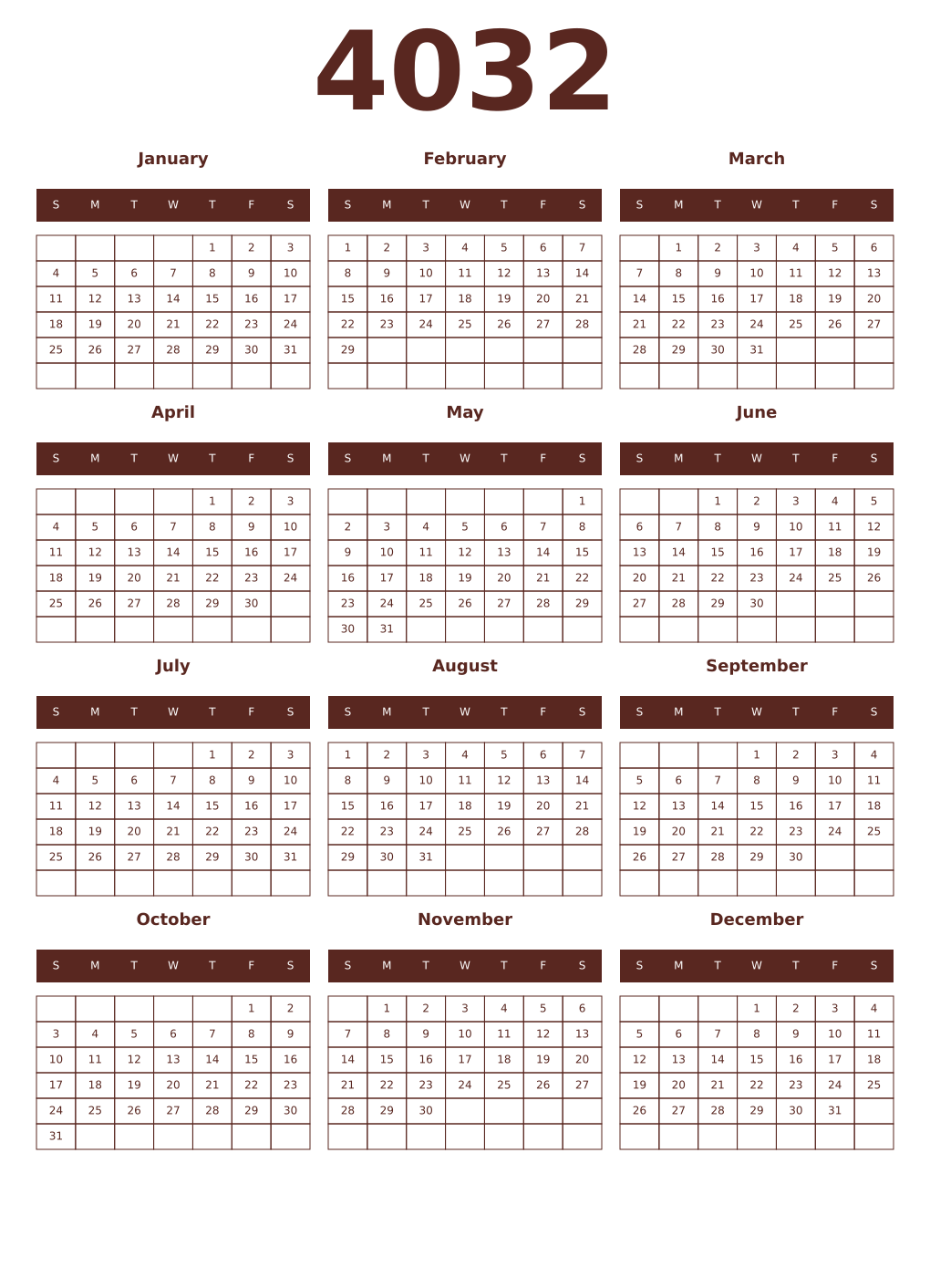 Printable 4032 Year Calendars mortuum