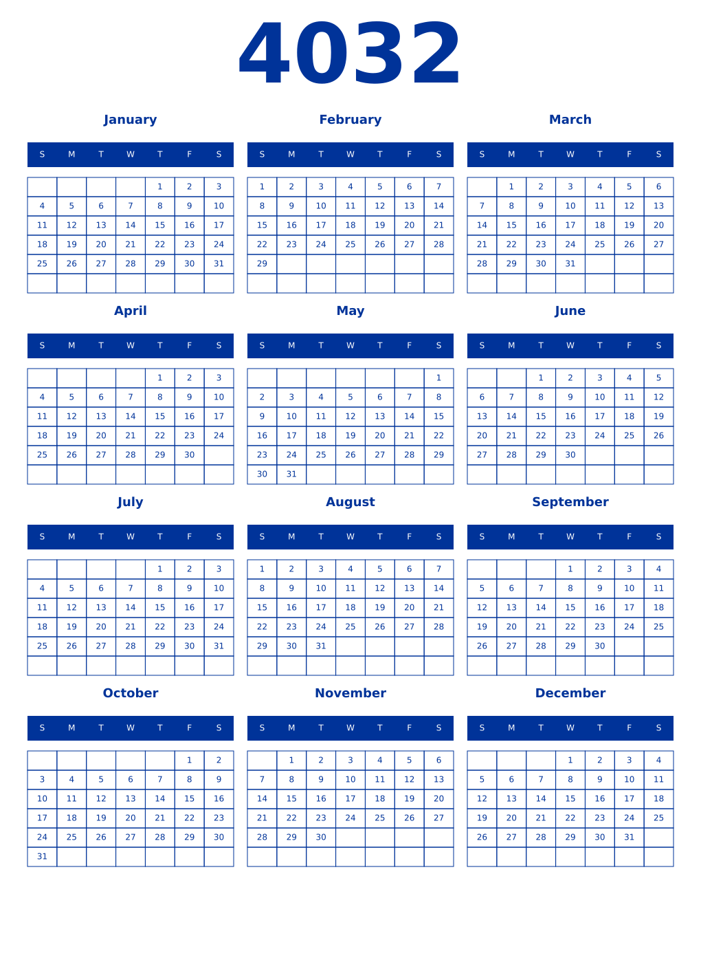 Printable 4032 Year Calendars smalt