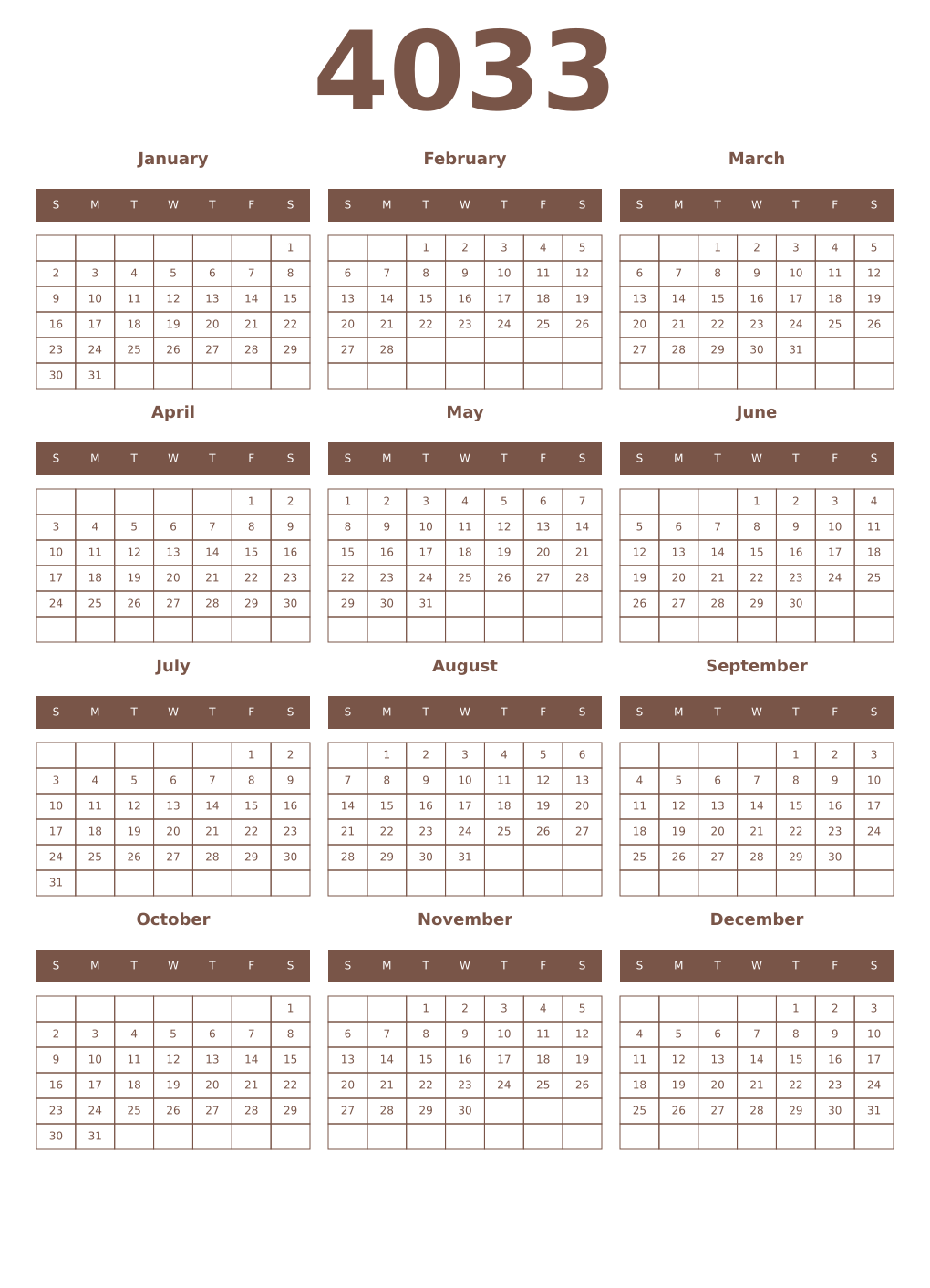 Printable 4033 Year Calendars coffe
