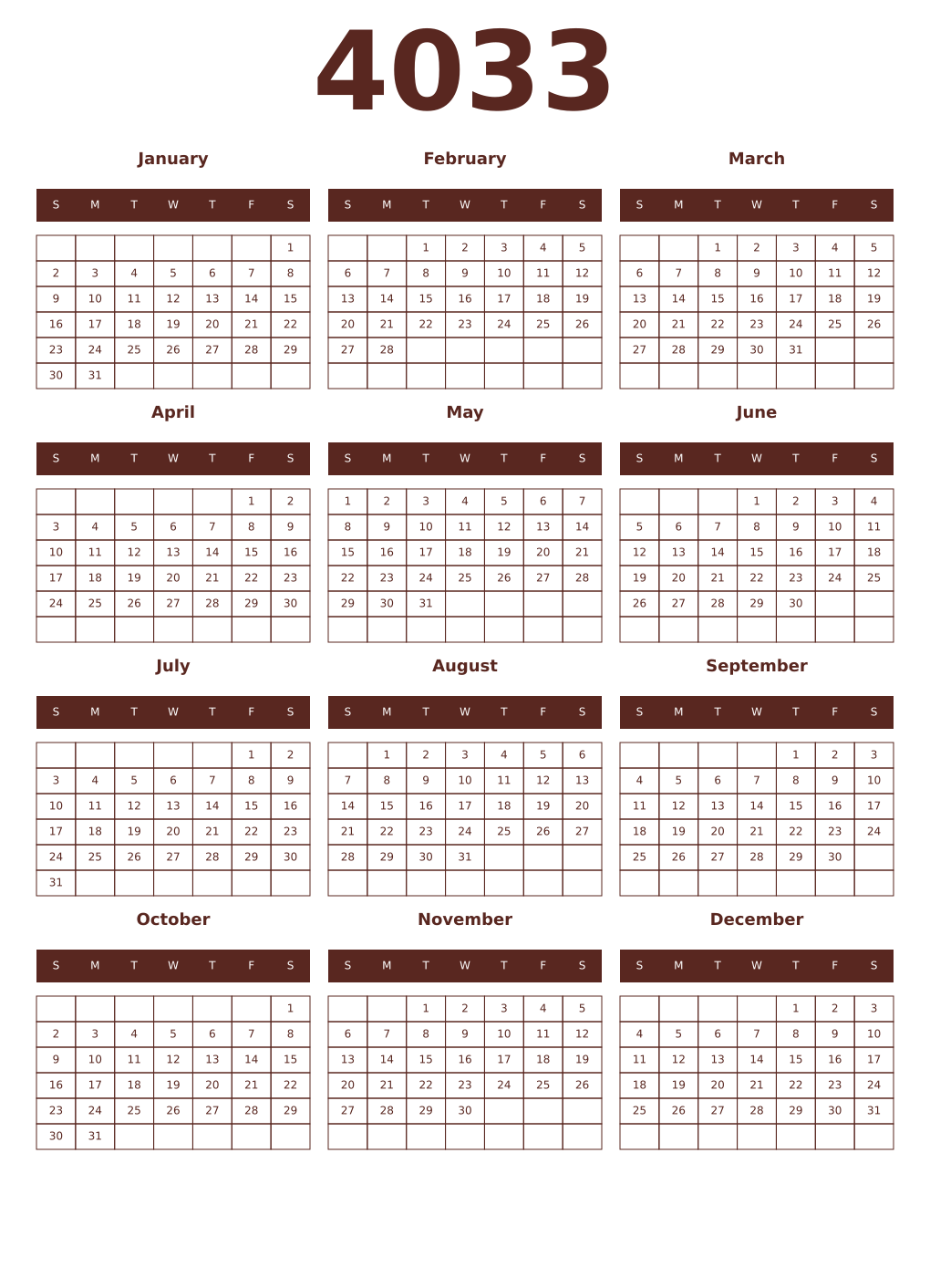 Printable 4033 Year Calendars mortuum