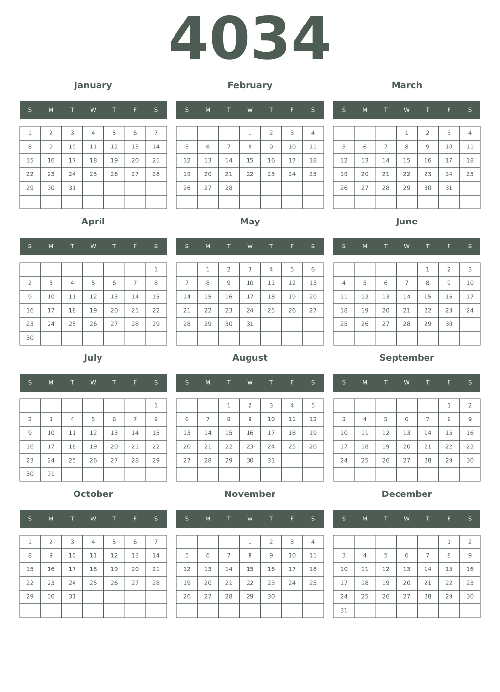 Printable 4034 Year Calendars feldgrau
